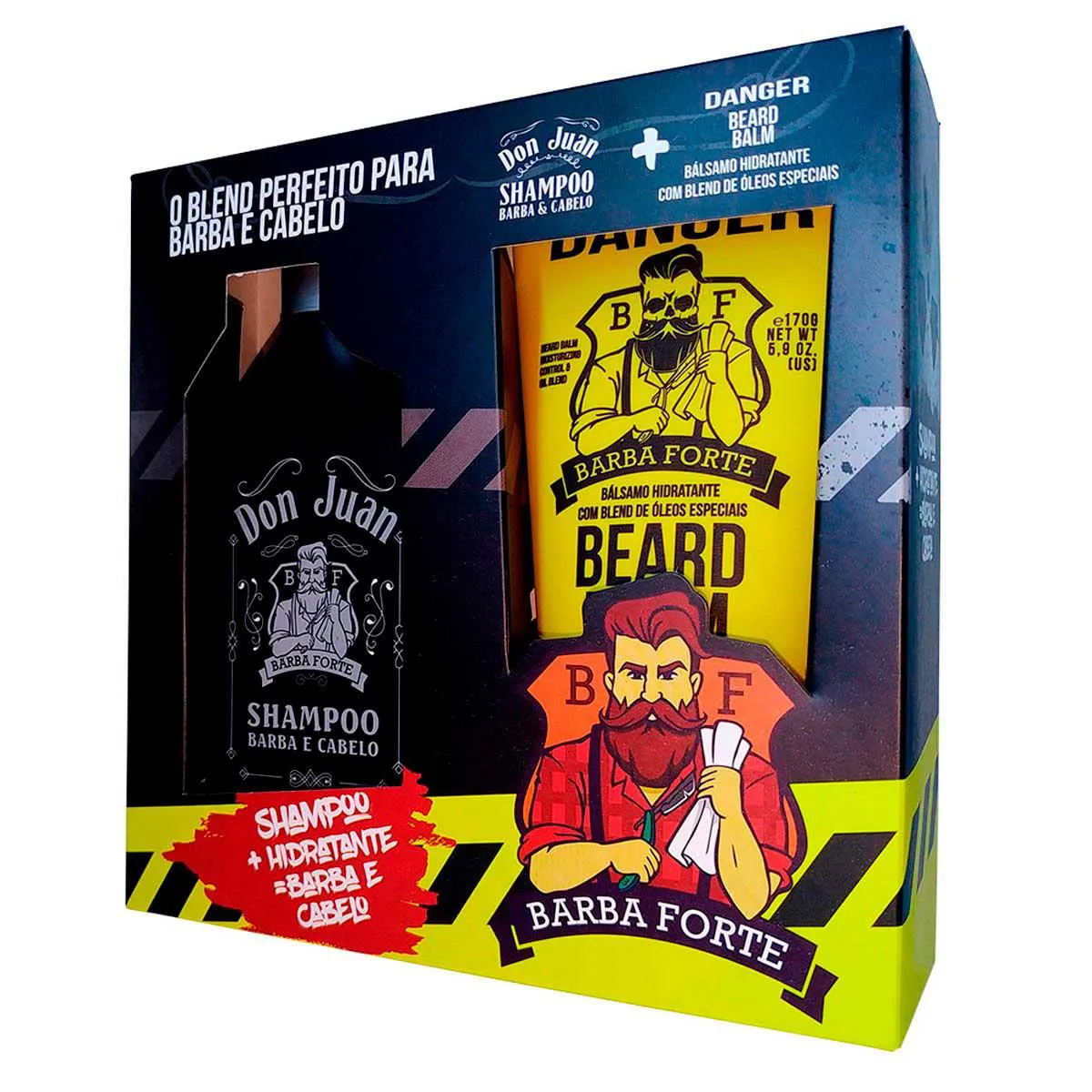 Kit Barba Forte Shampoo Barba e Bigode Dom Juan com 250ml + Bálsamo Danger Beard com 170g