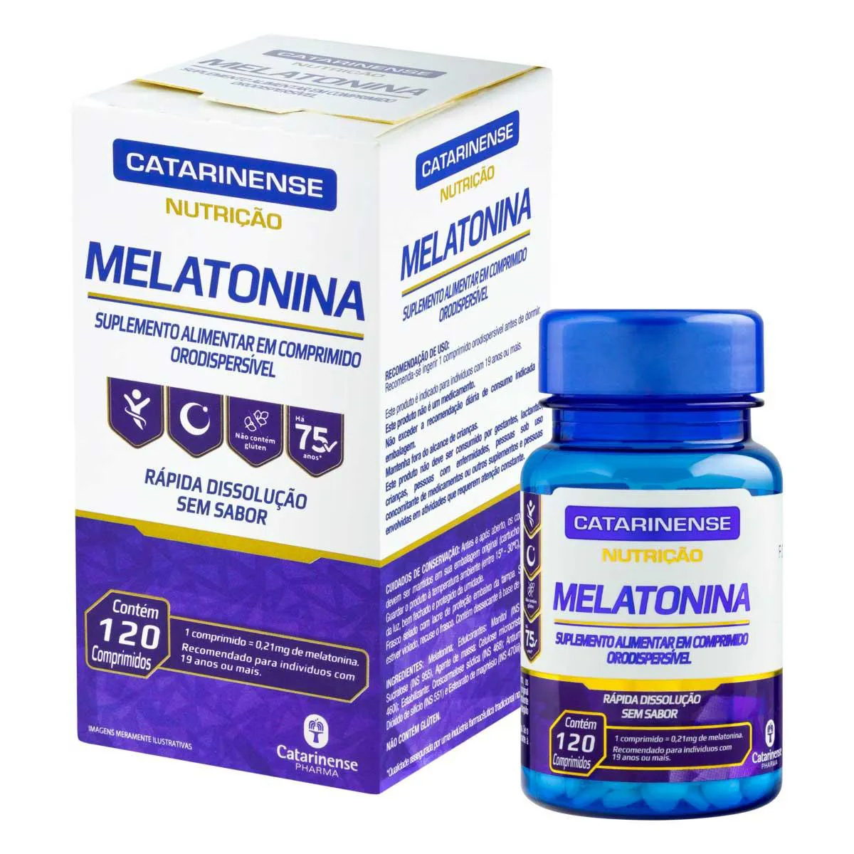 Suplemento Alimentar Melatonina Catarinense 0,21mg Nutrição com 120 comprimidos