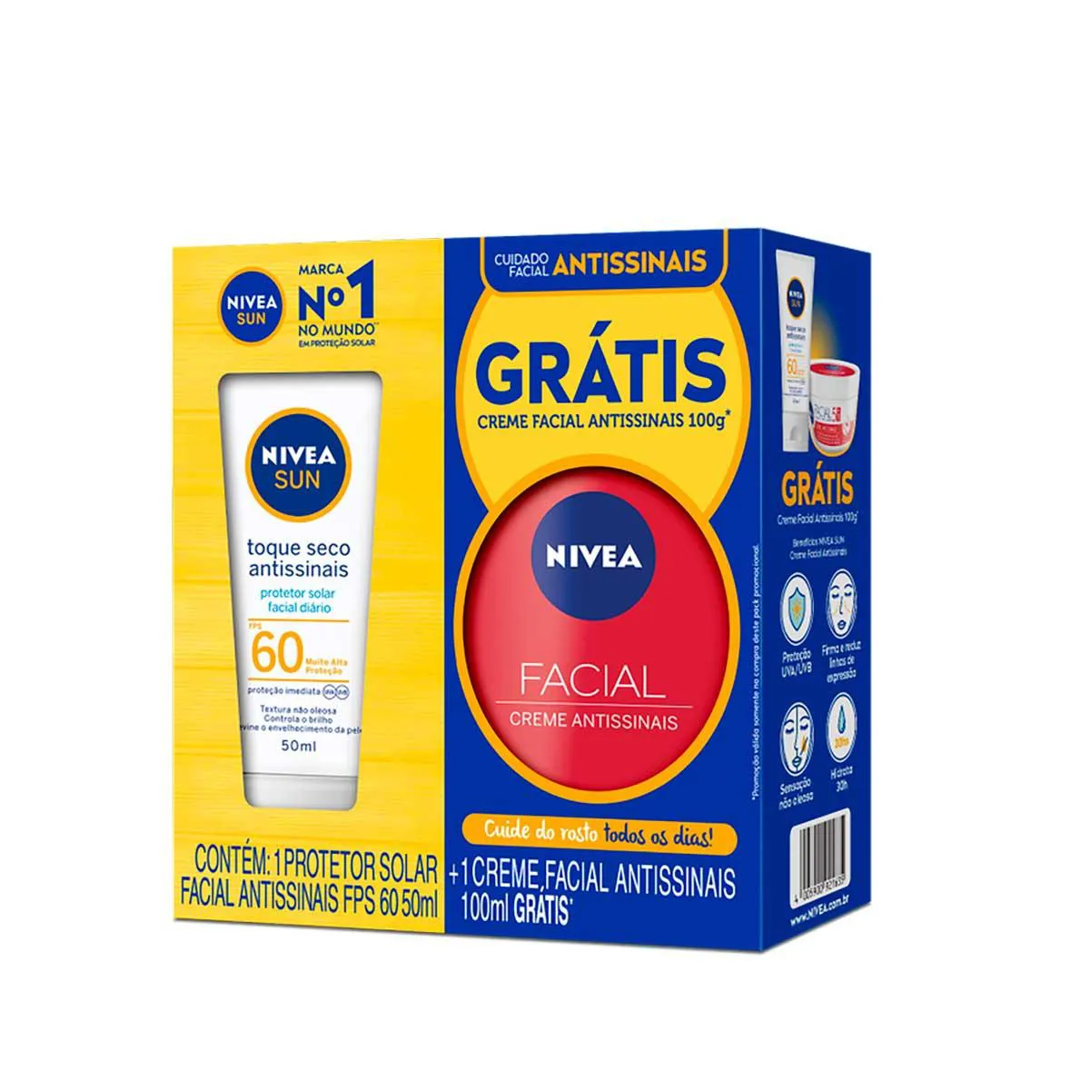Kit Nivea Sun Protetor Solar Antissinais FPS60 + Creme Facial Antissinais com 100g