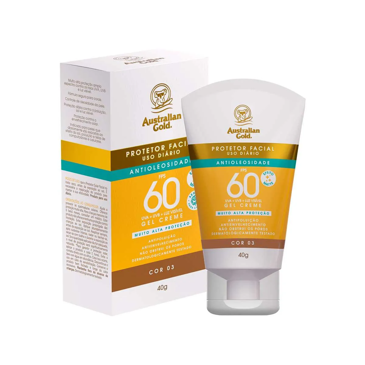 Protetor Solar Facial FPS 60 Australian Gold Cor 03 40g