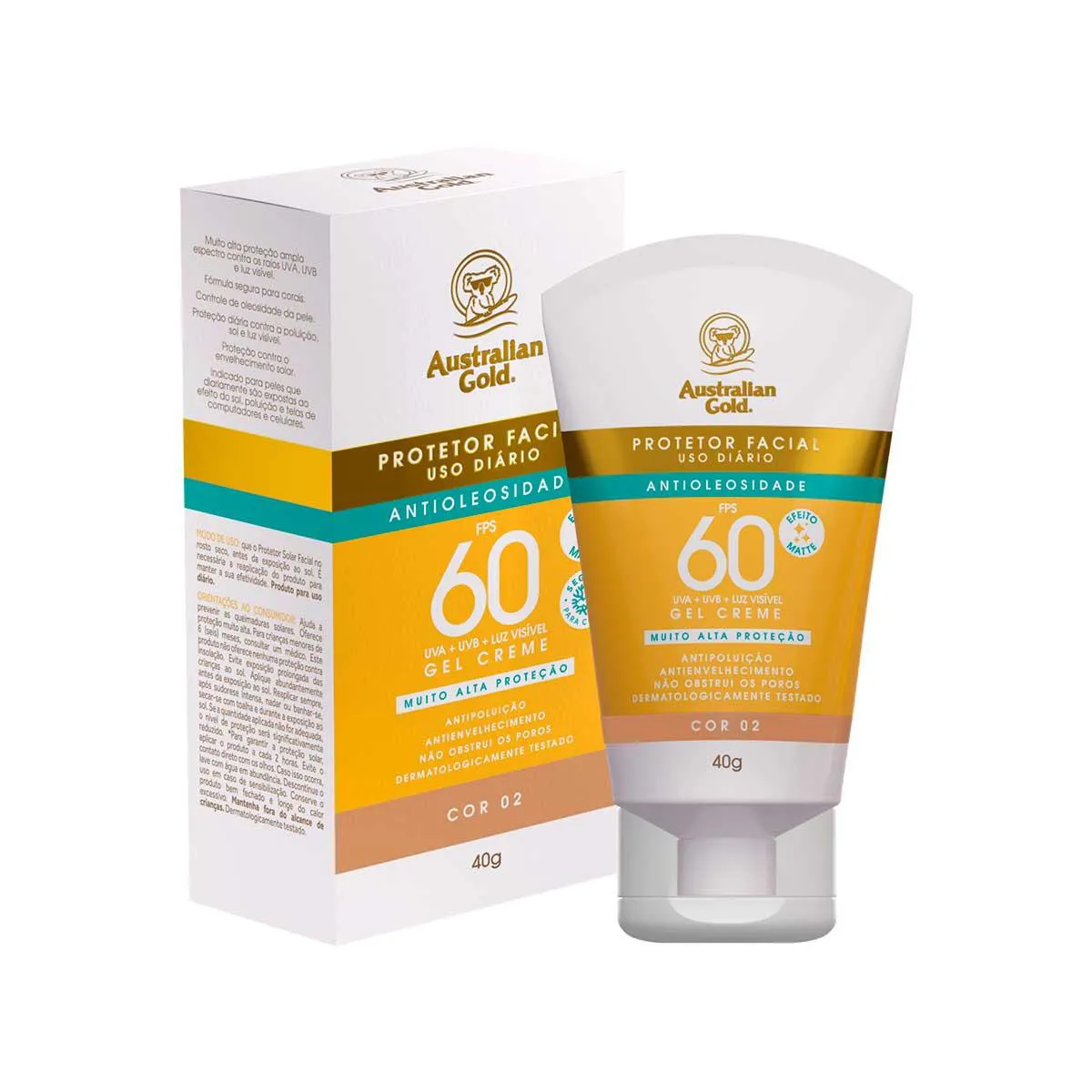 Protetor Solar Facial FPS 60 Australian Gold Cor 02 40g