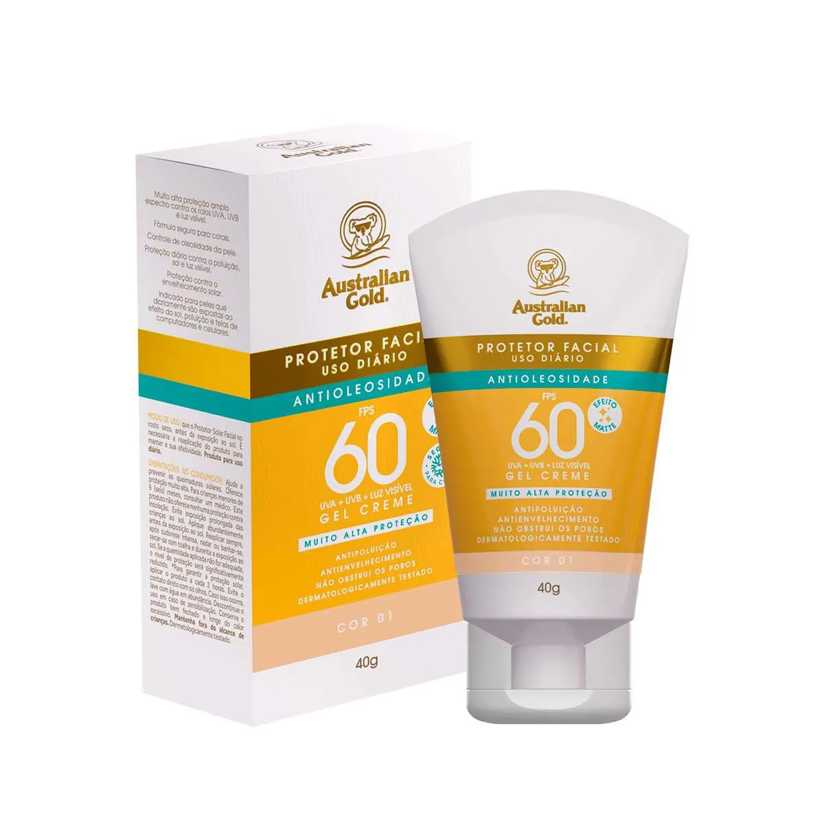 Protetor Solar Facial FPS 60 Australian Gold Cor 01 40g