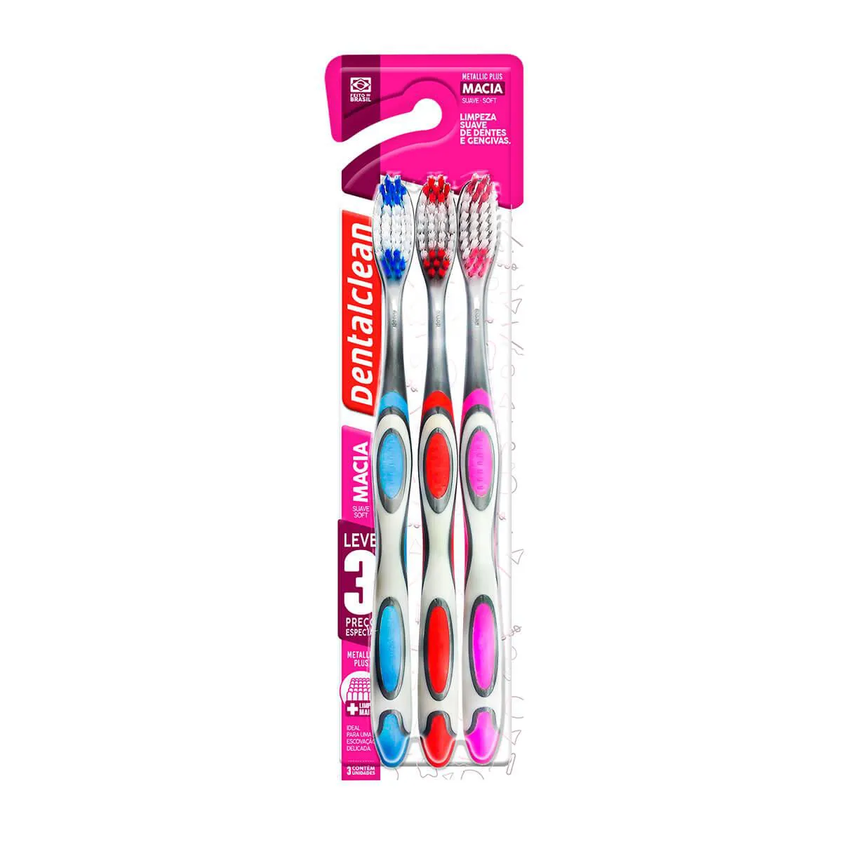 Kit Escova de Dente Dentalclean Metallic Plus 3 unidades