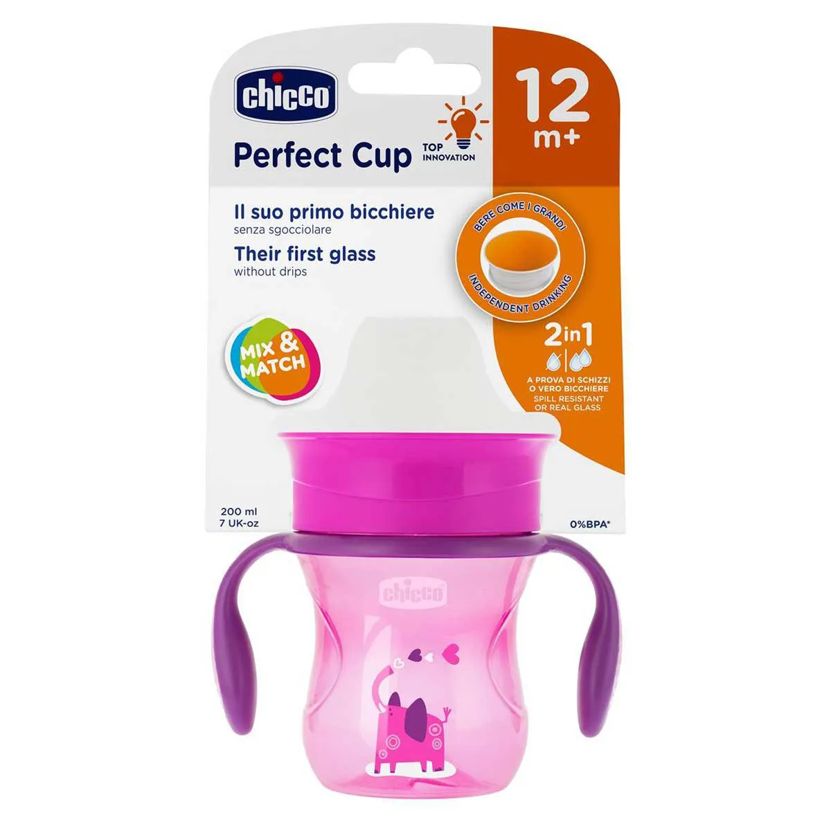 Copo Chicco Perfect Cup 12M+ Rosa 200ml - 1 unidade