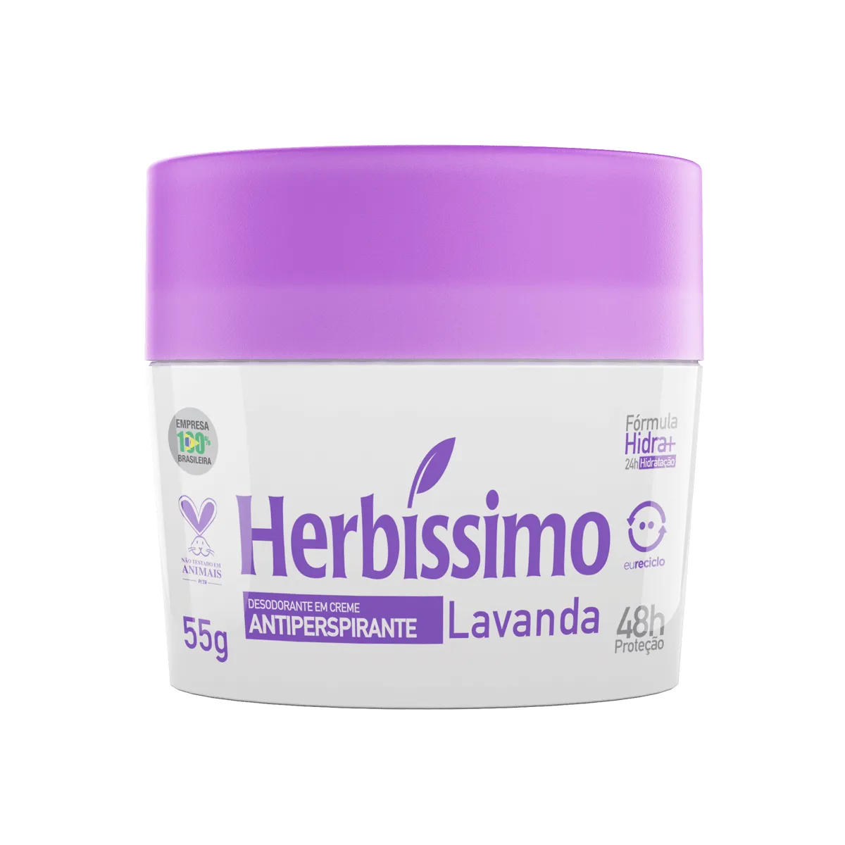 Desodorante Antitranspirante Creme Herbíssimo Lavanda 48h 55g