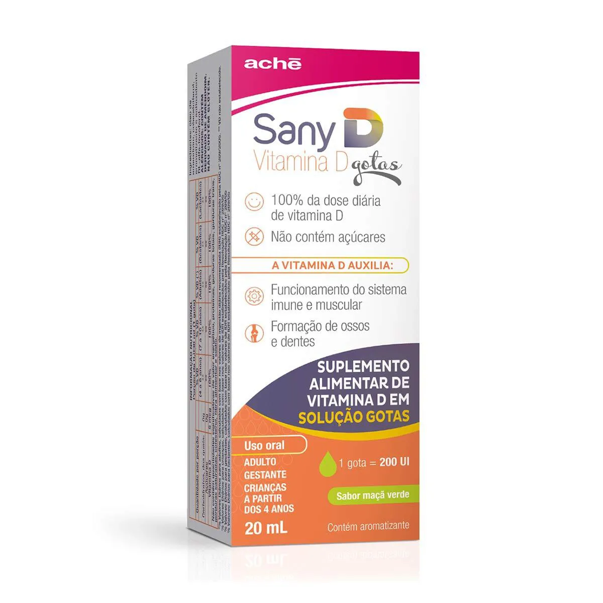 Vitamina D 200UI Sany D Maçã Verde Gotas 20ml