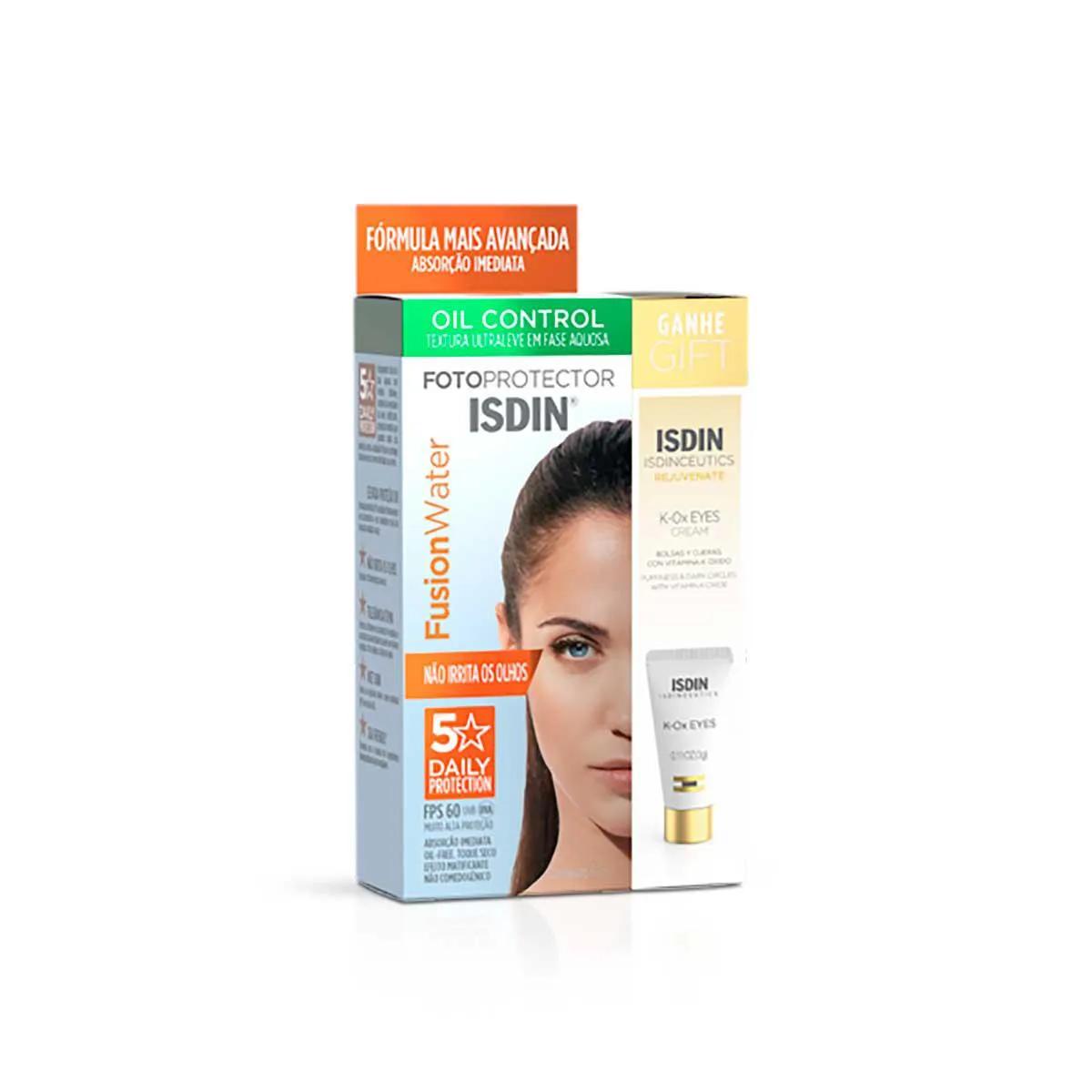 Kit Protetor Solar Isdin Fusion Water FPS60 com 50ml + K-Ox Eyes com 3g