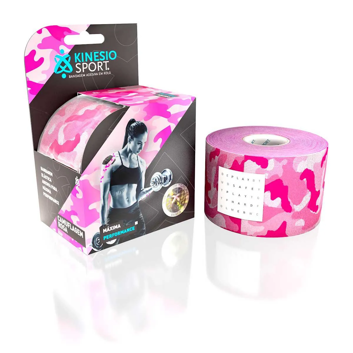 Bandagem Elástica Adesiva KinesioSport Camuflada Rosa 5cm x 5m