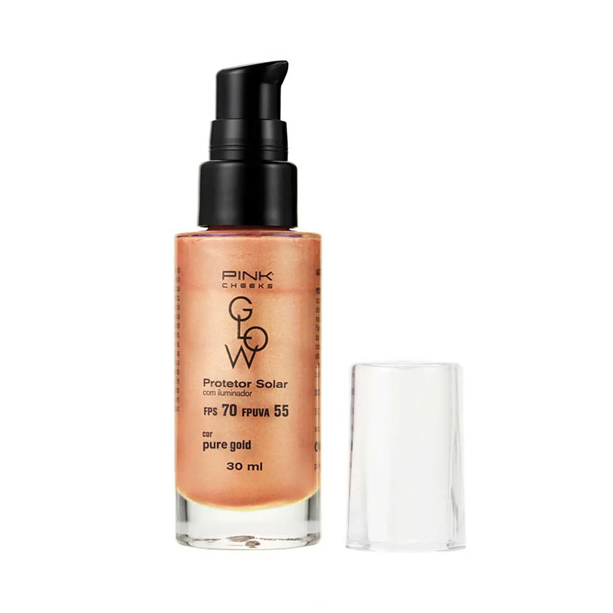 Protetor Solar com Iluminador FPS70 Pink Cheeks Glow Pure Gold 30ml