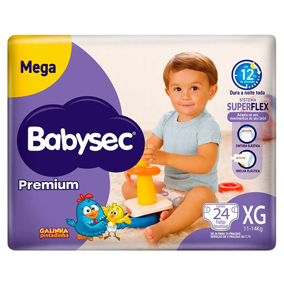 Fralda Babysec Premium Protect Galinha Pintadinha Mega XG 24 unidades