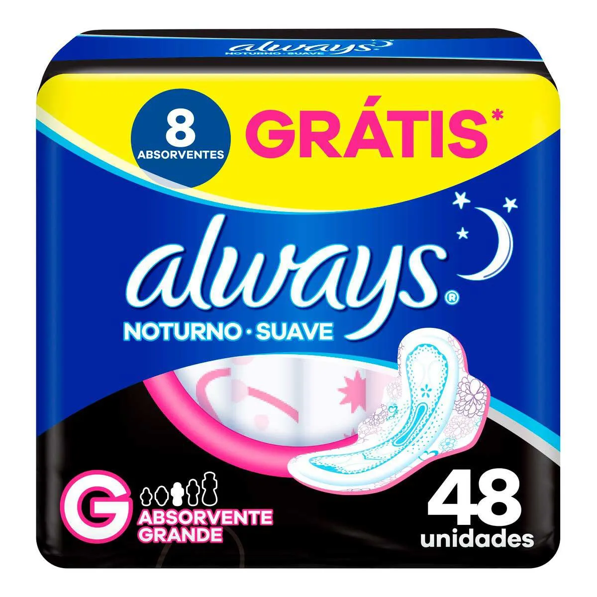 Absorvente Always Noturno Suave G com Aba 48 Unidades