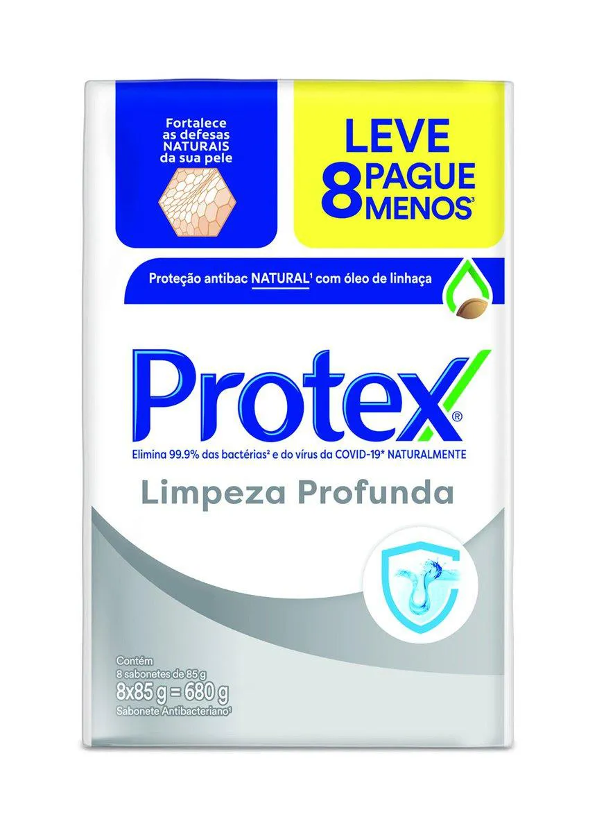 Sabonete em Barra Protex Limpeza Profunda 8 unidades com 85g cada