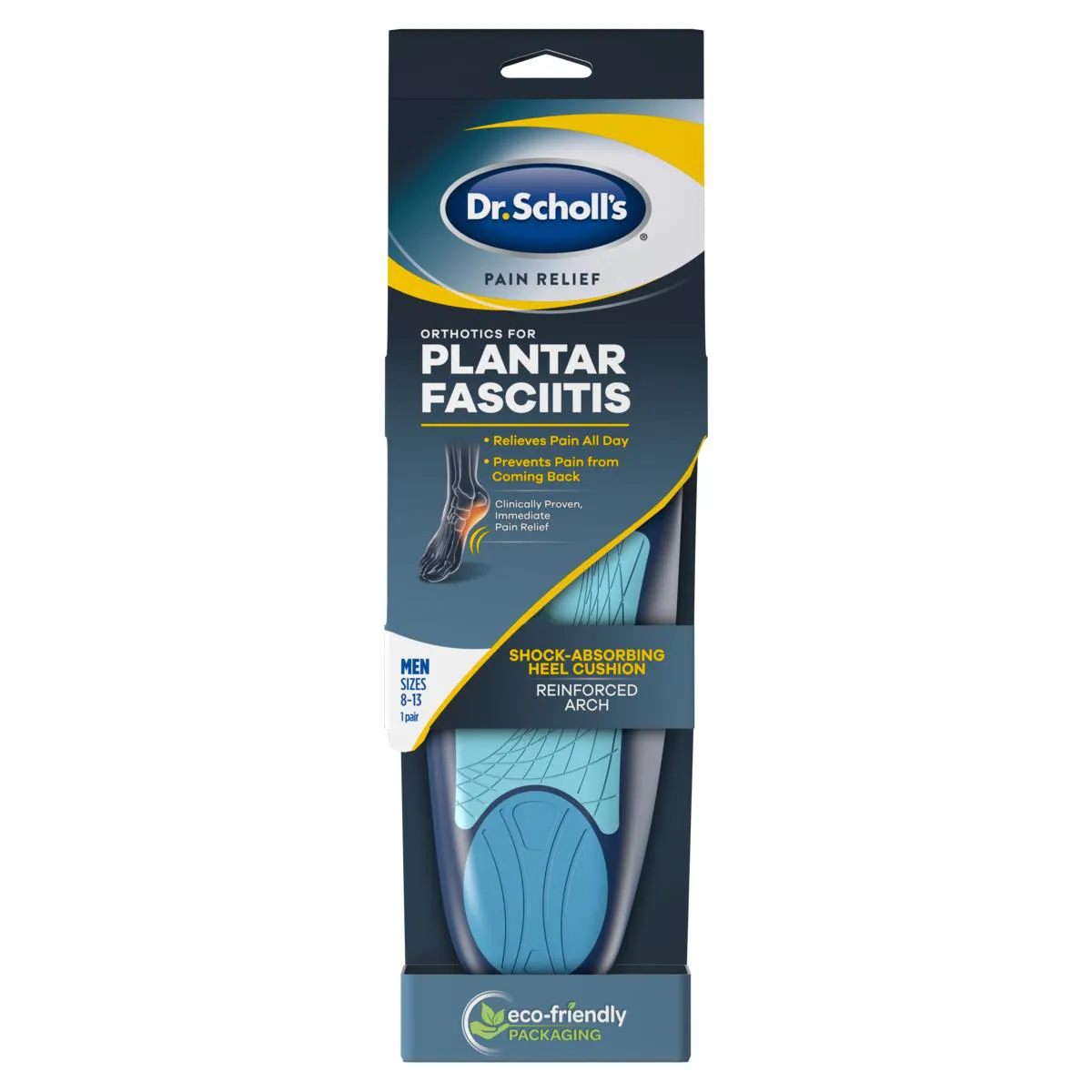 Palmilha de Gel Dr. Scholls Pain Relief Fascite Plantar Azul Transparente 1 par