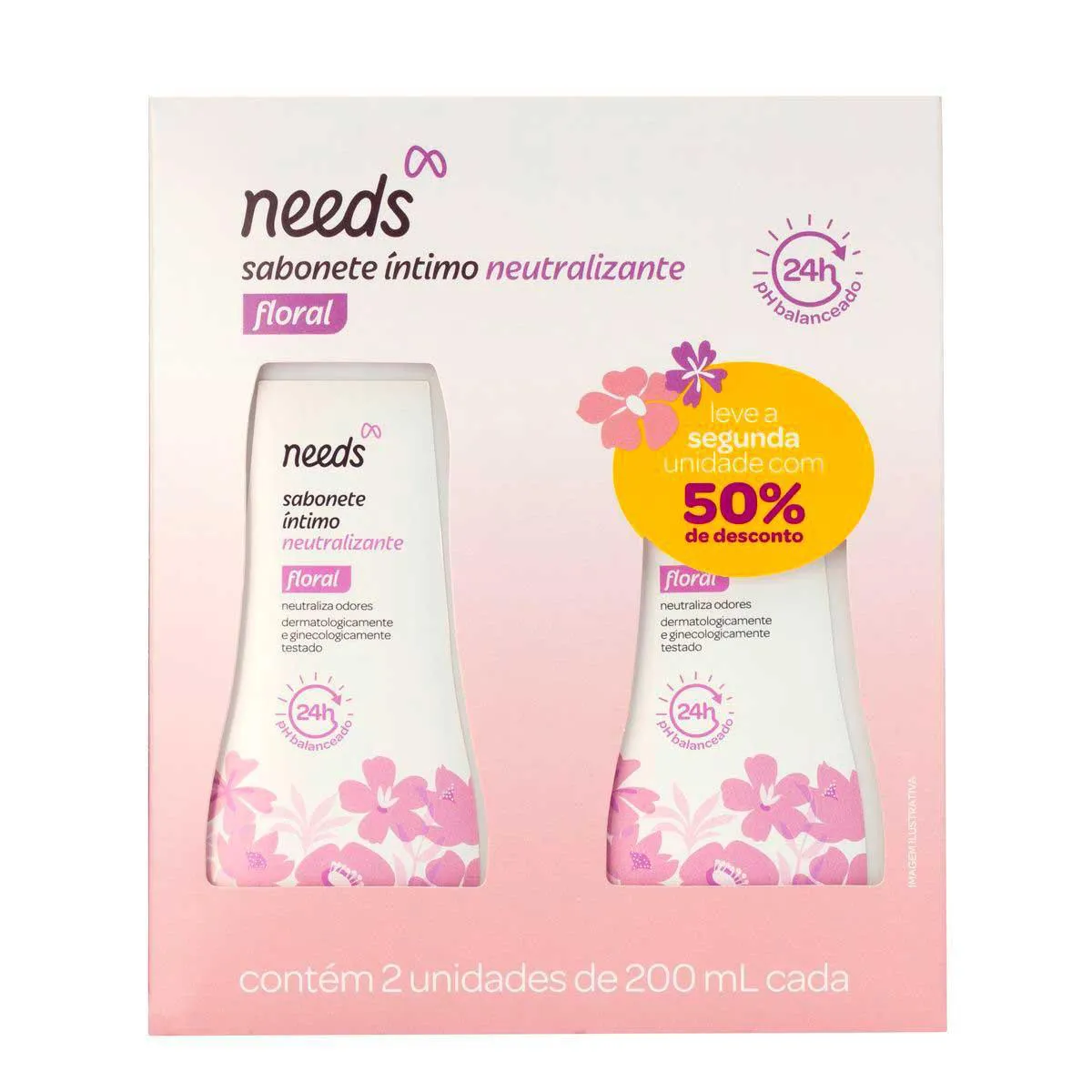 Kit Sabonete Íntimo Needs Neutralizante Floral com 2 Unidades de 200ml