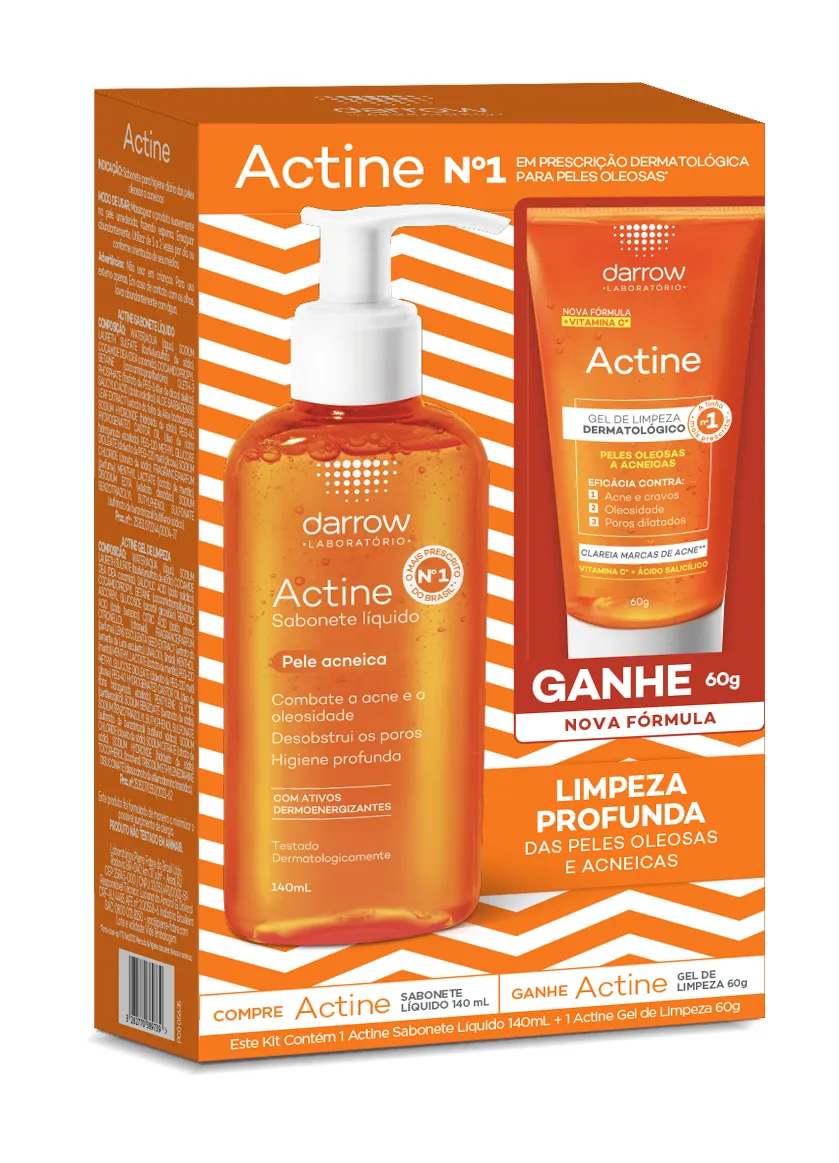 Kit Sabonete Líquido Facial Actine Pele Oleosa 140ml + Gel de Limpeza 60g Grátis