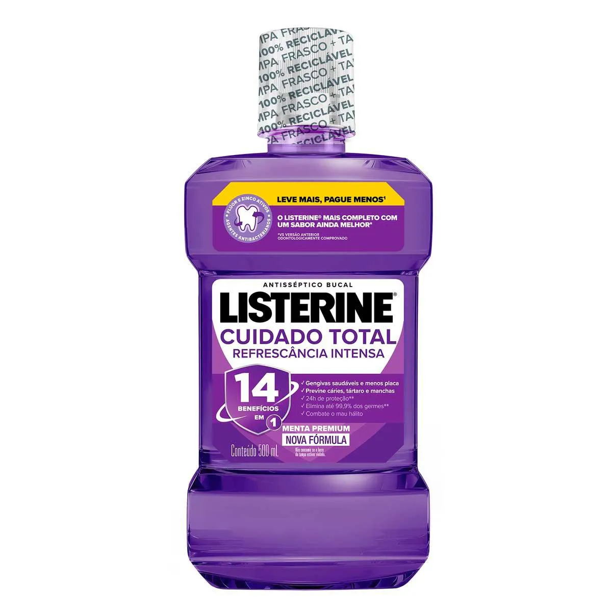 Enxaguante Antisséptico Bucal Listerine Cuidado Total Refrescância Intensa com Álcool 500ml