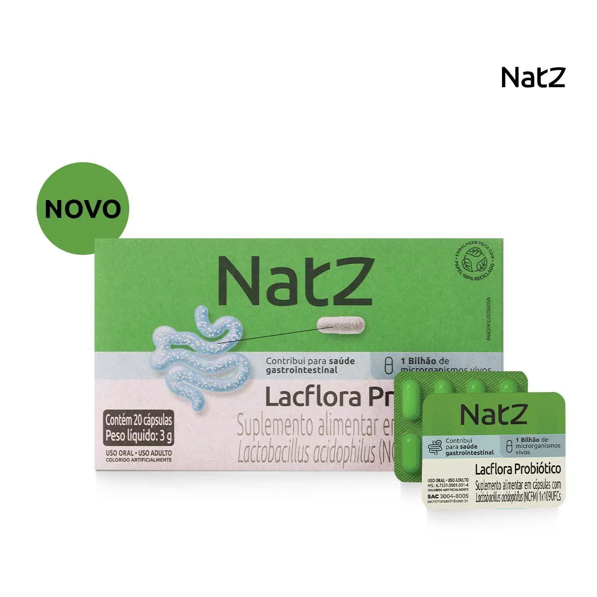 Probiótico Natz Lactobacillus Acidophilus 20 cápsulas