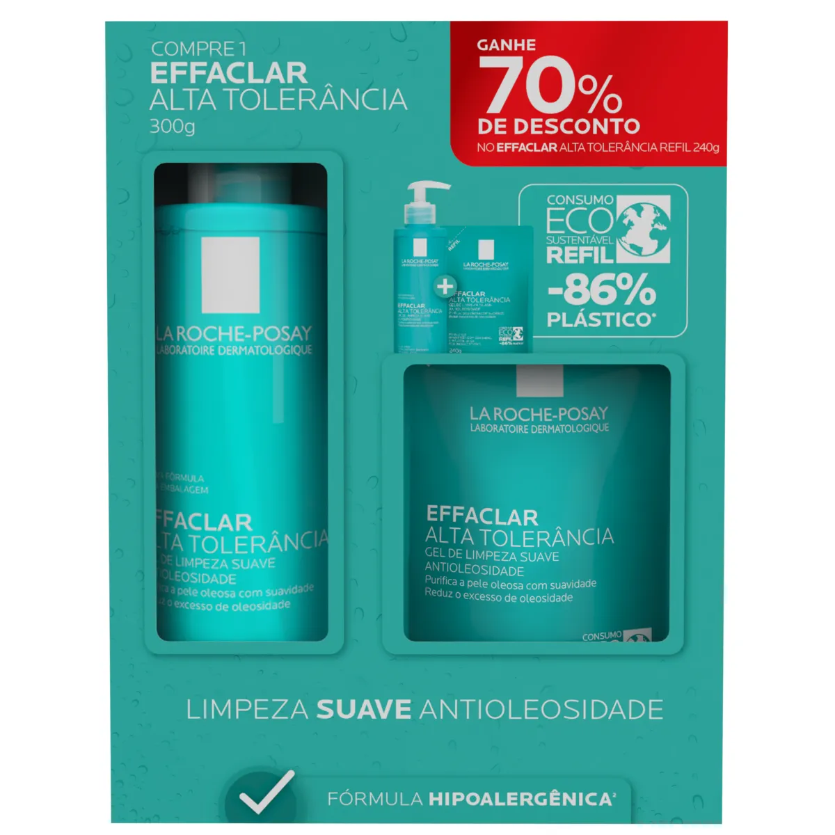 Kit La Roche-Posay Effaclar Alta Tolerância 300g + Refil 240g