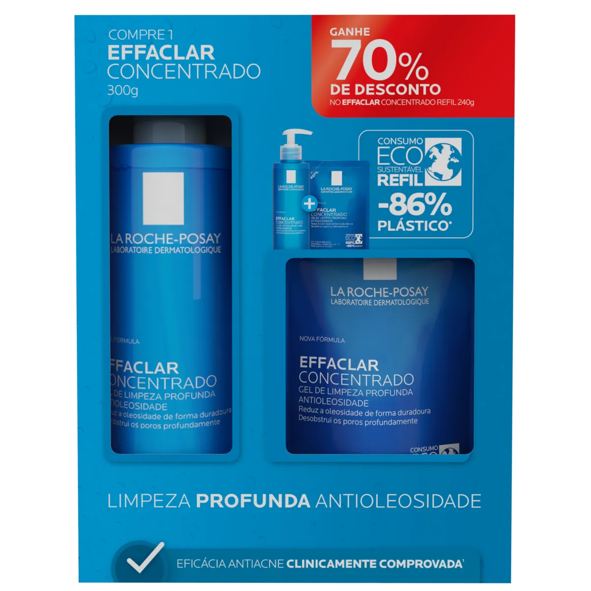 Kit La Roche-Posay Effaclar Concentrado 300g + Refil 240g