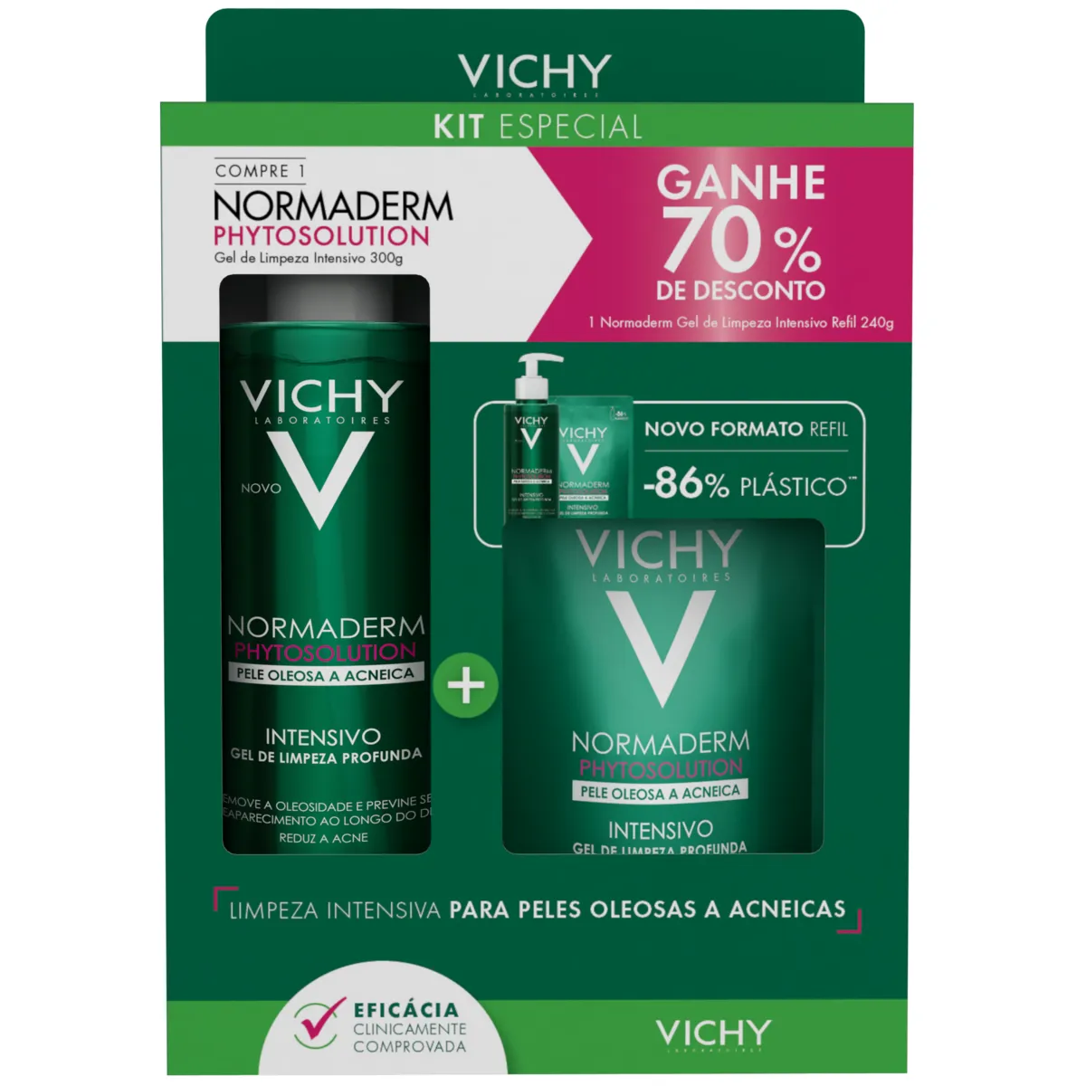 Kit Vichy Normaderm Phytosolution Gel de Limpeza Intensivo 300g + Refil 240g