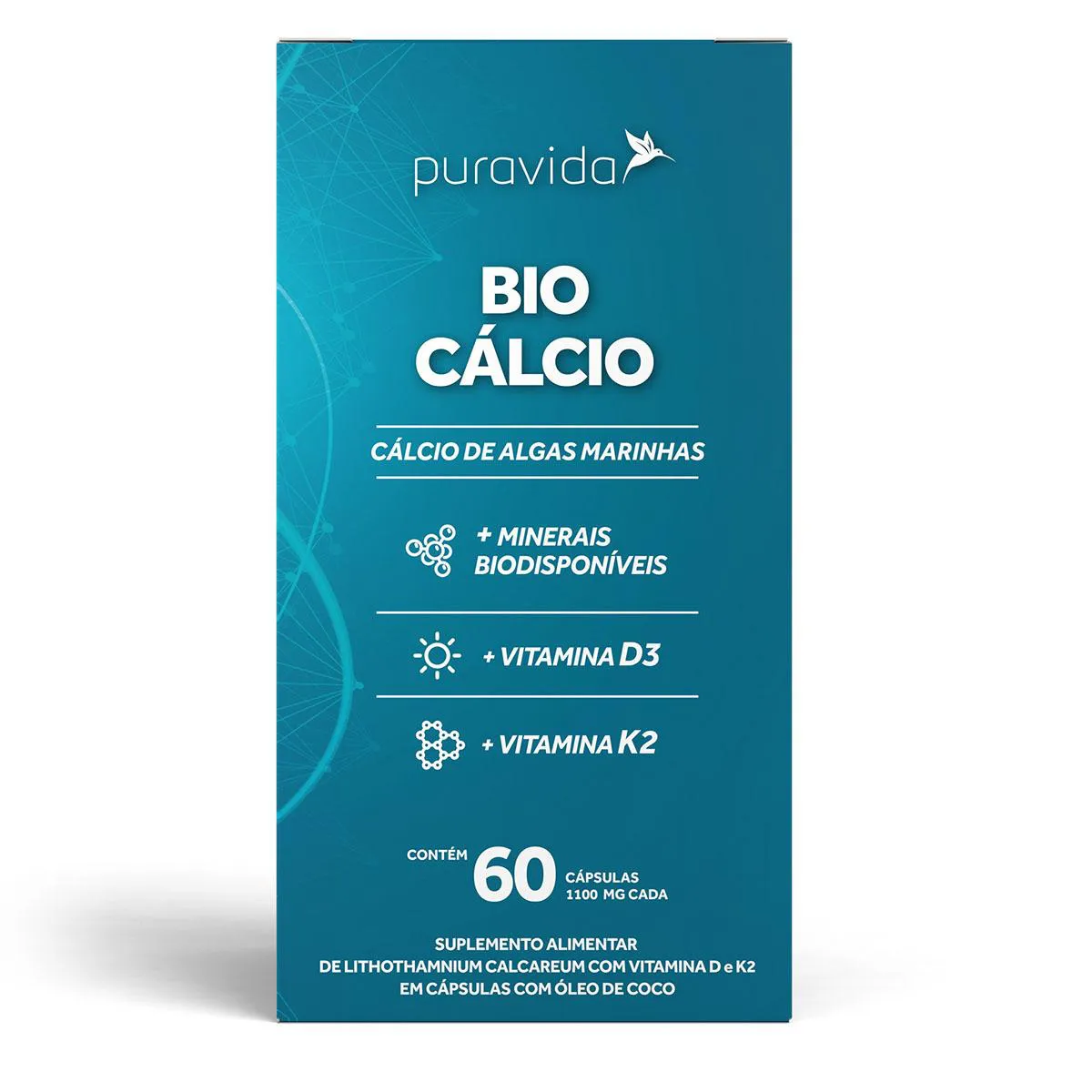 Cálcio Puravida Bio 1100mg 60 cápsulas