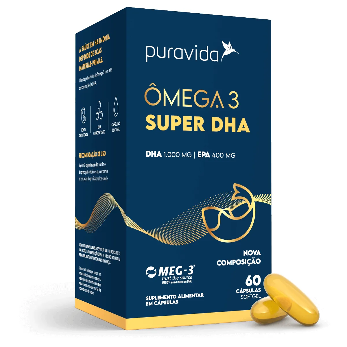 Ômega 3 DHA 1000mg Puravida 60 cápsulas