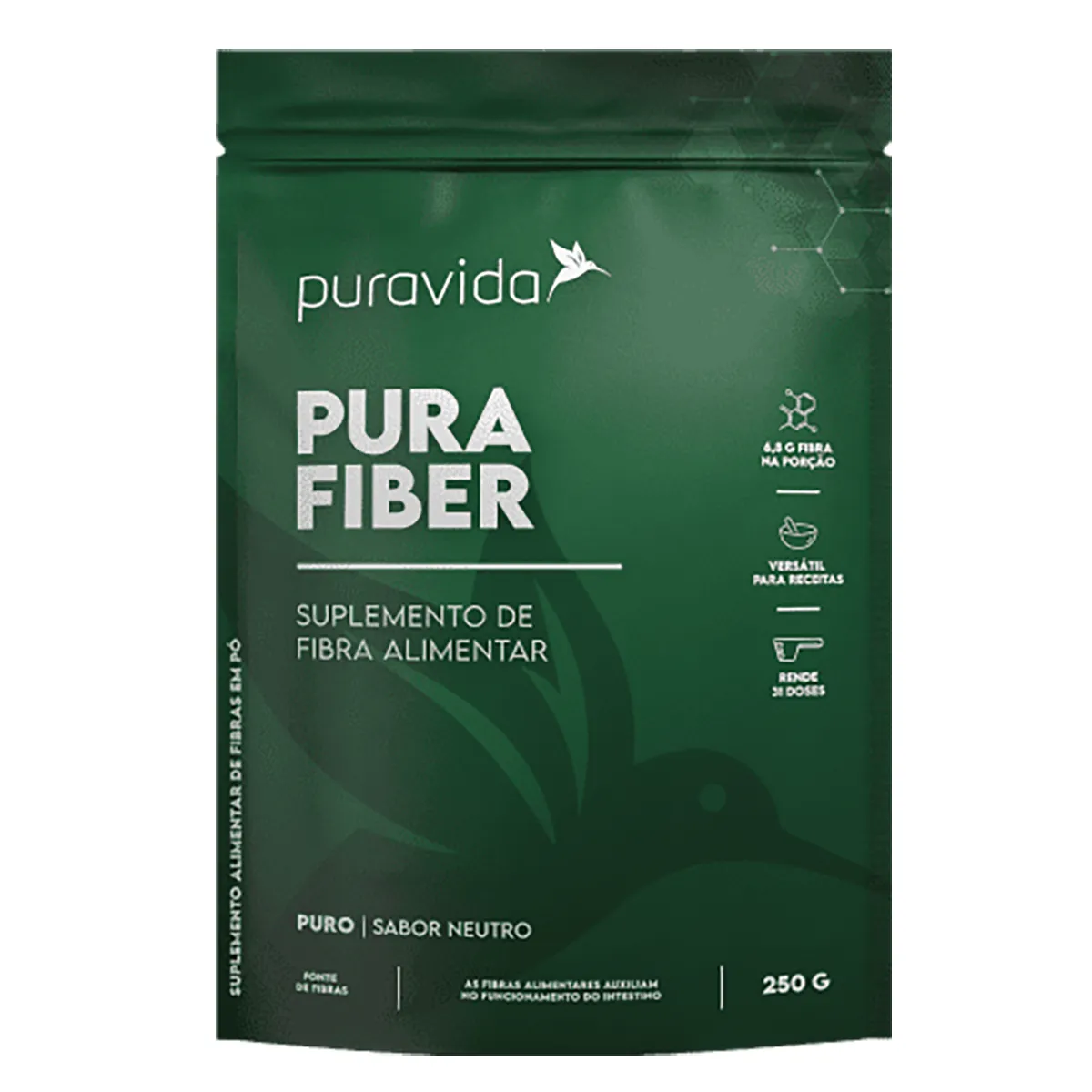 Suplemento Alimentar de Fibra Pura Fiber Puravida 250g