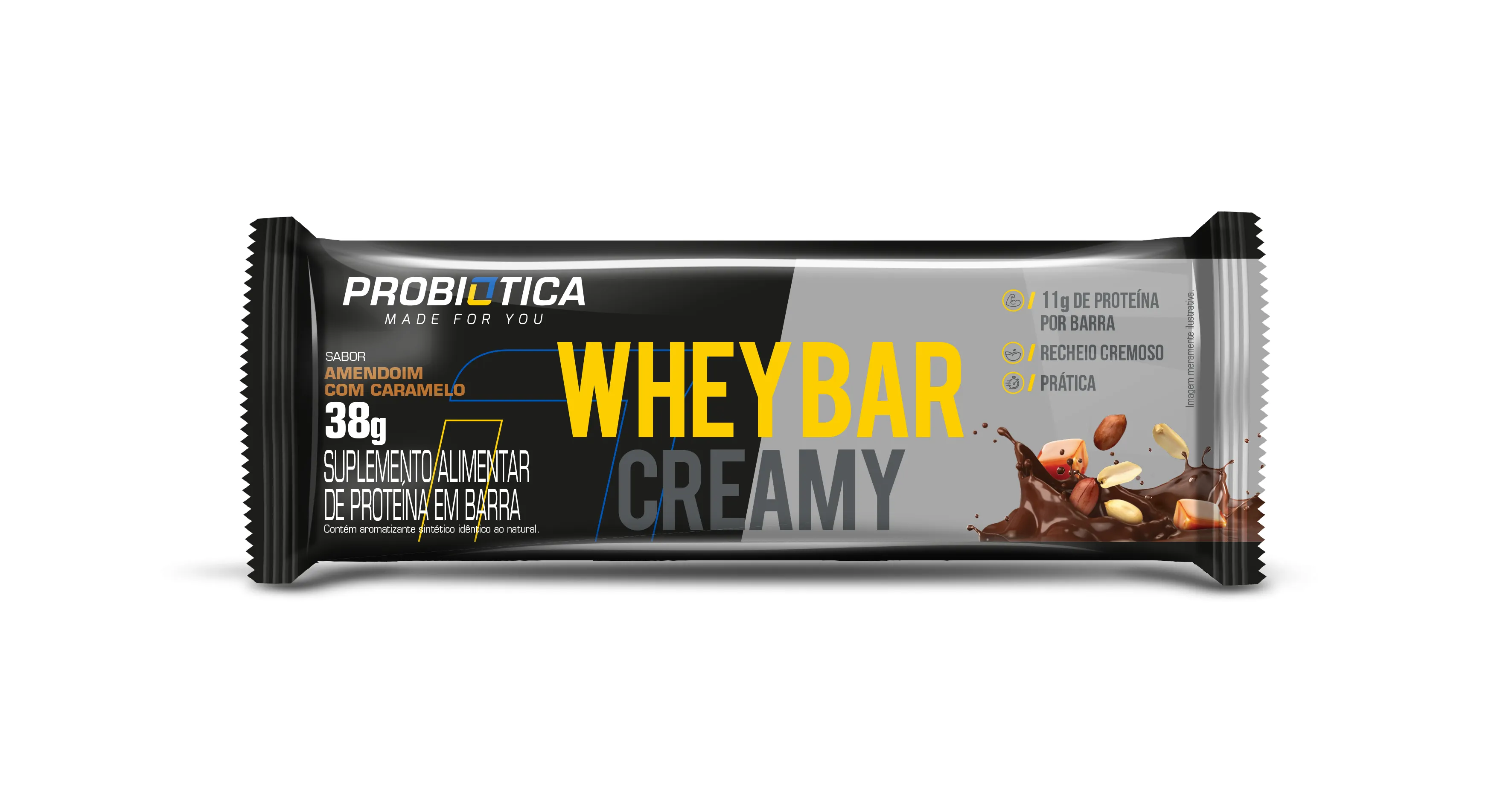 Barra de Proteína Whey Bar Creamy Probiótica Amendoim com Caramelo 38g