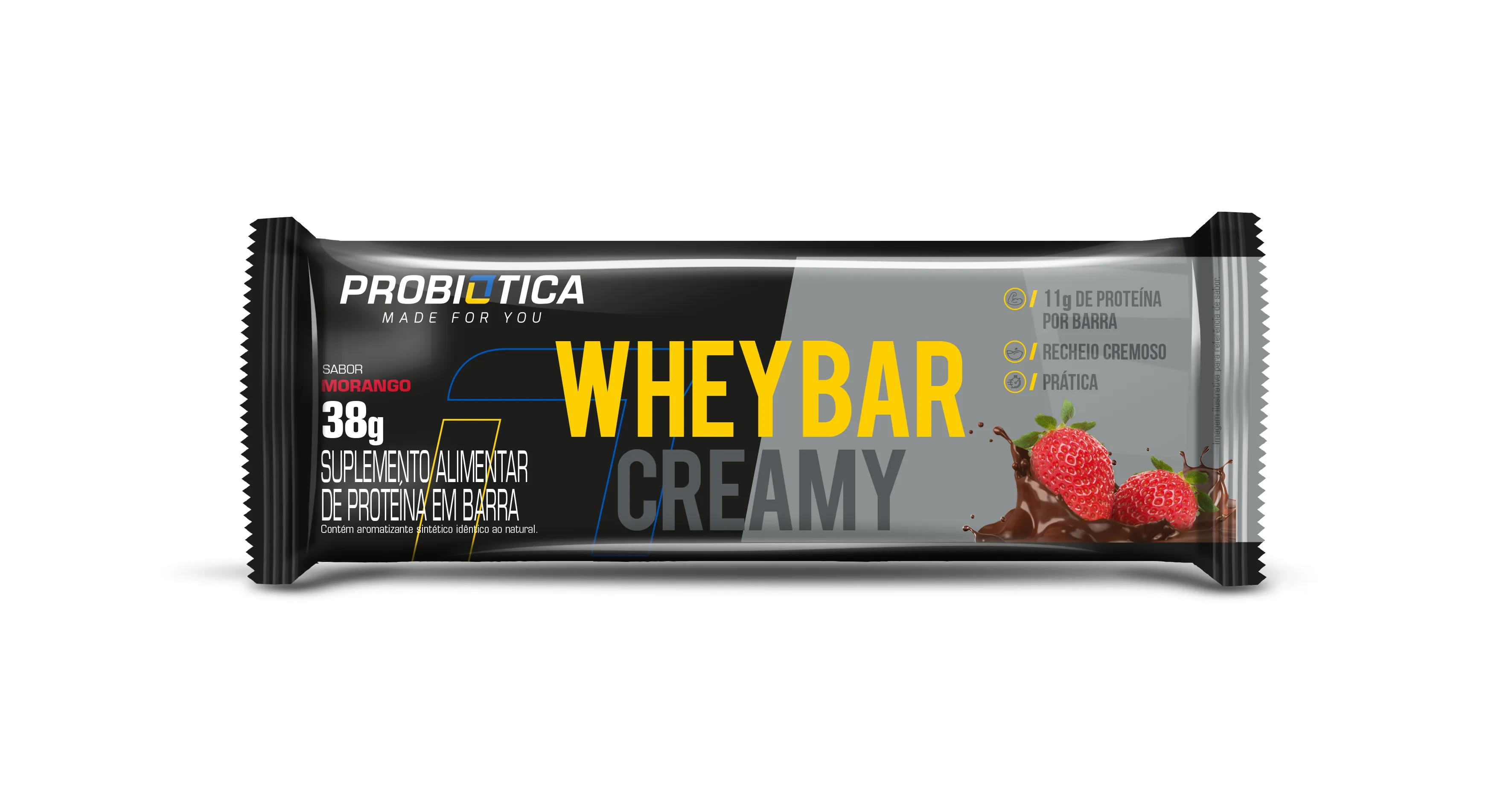 Barra de Proteína Whey Bar Creamy Probiótica Morango 38g