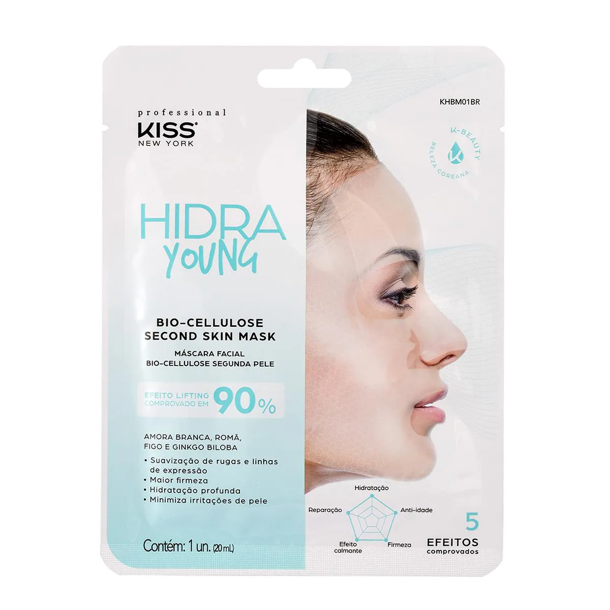 Máscara Facial Kiss NY Hidra Young Bio-Cellulose Segunda Pele