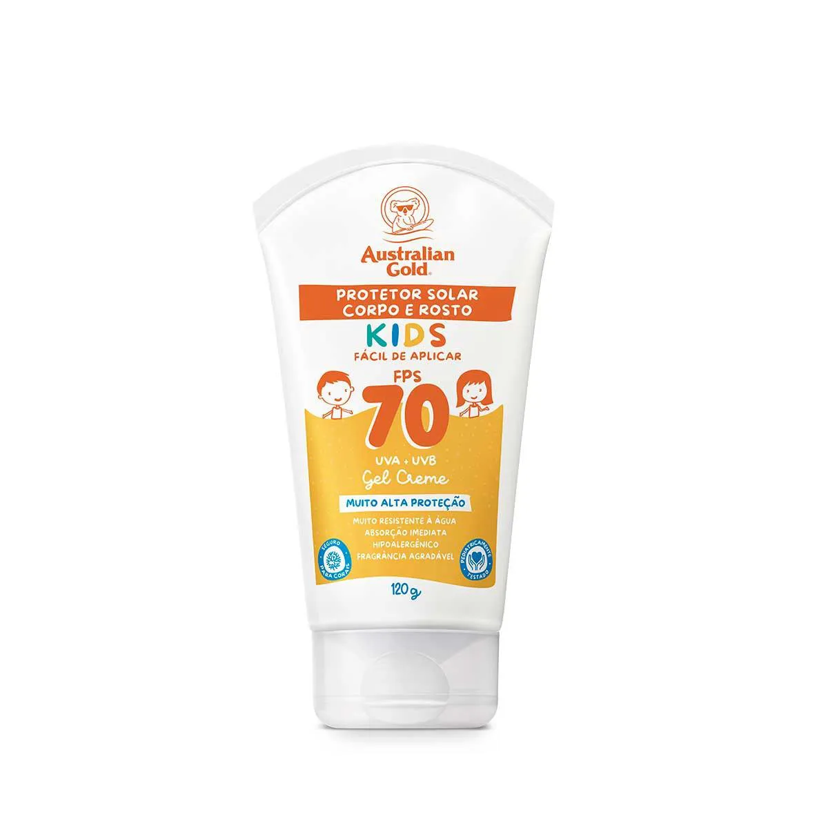 Protetor Solar Infantil Australian Gold Kids Gel Creme Corpo e Rosto FPS 70 120g