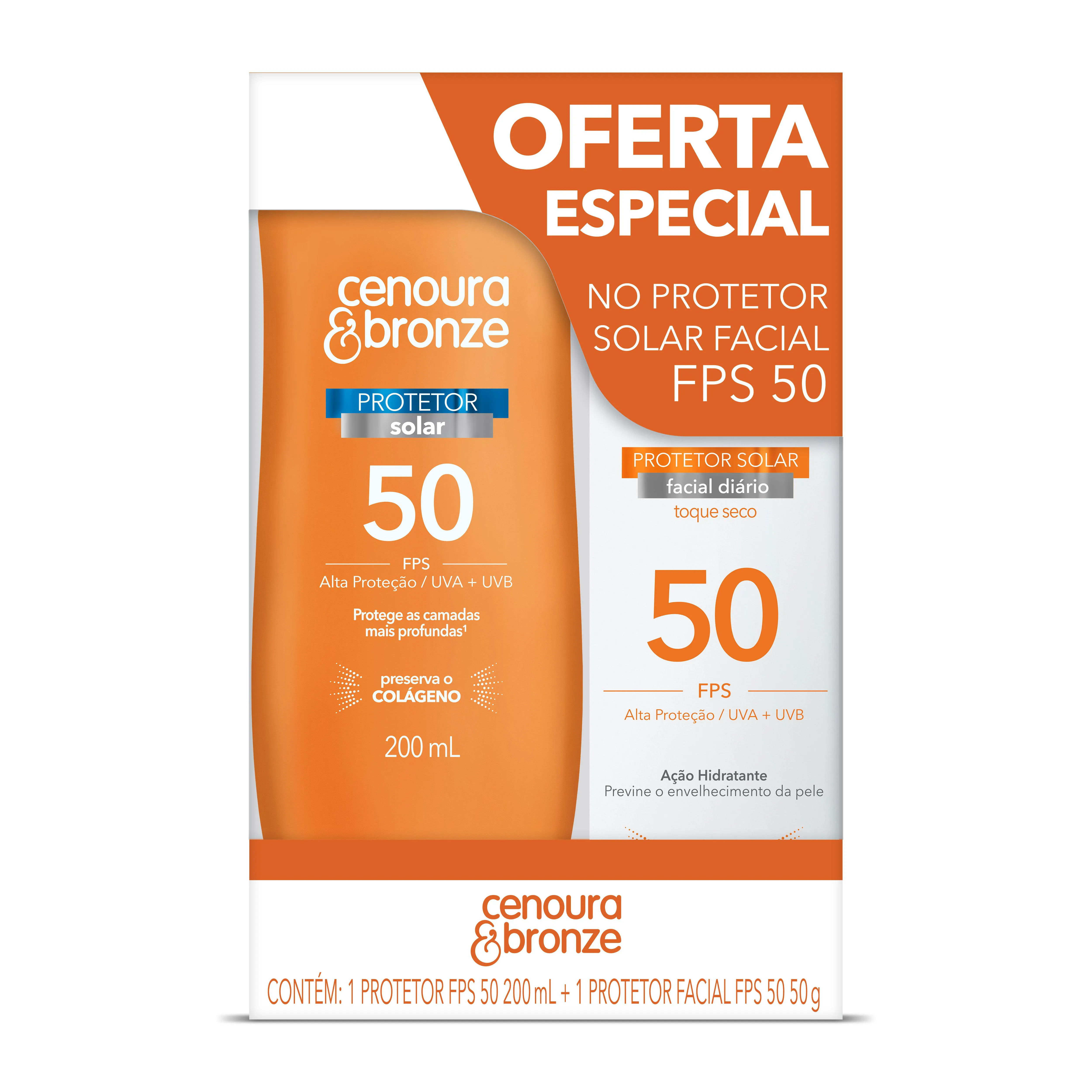 Kit Protetor Solar Cenoura & Bronze Facial FPS 50 50g + Corporal FPS 50 200ml