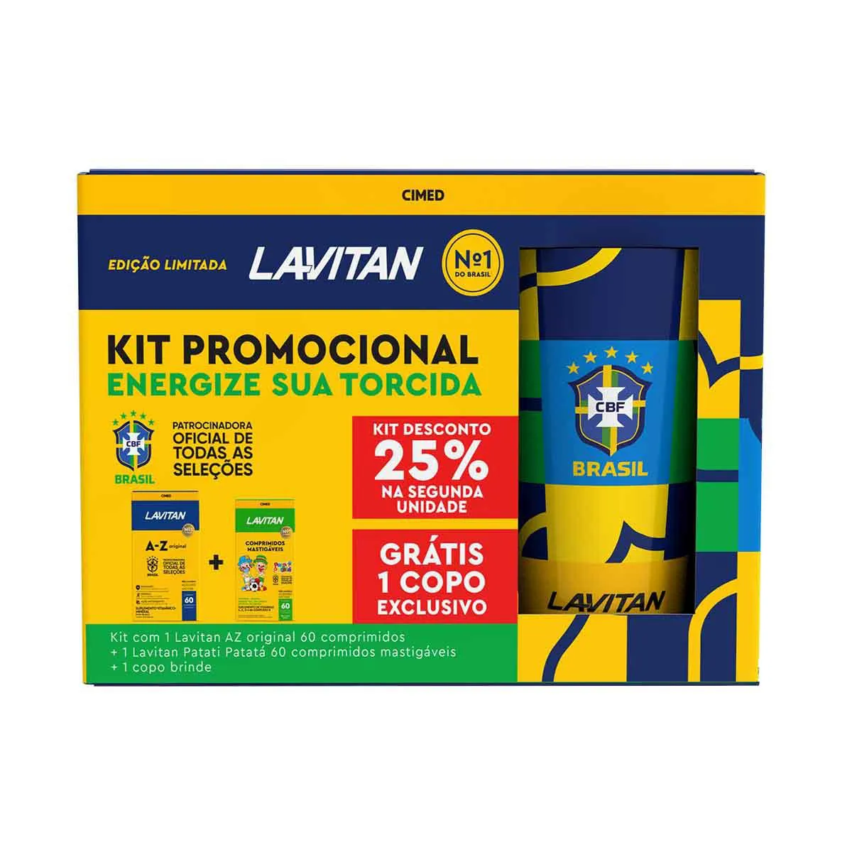Kit Polivitamínico Lavitan A-Z Original 60 comprimidos + Infantil Tutti-Frutti 60 comprimidos + Copo CBF Grátis