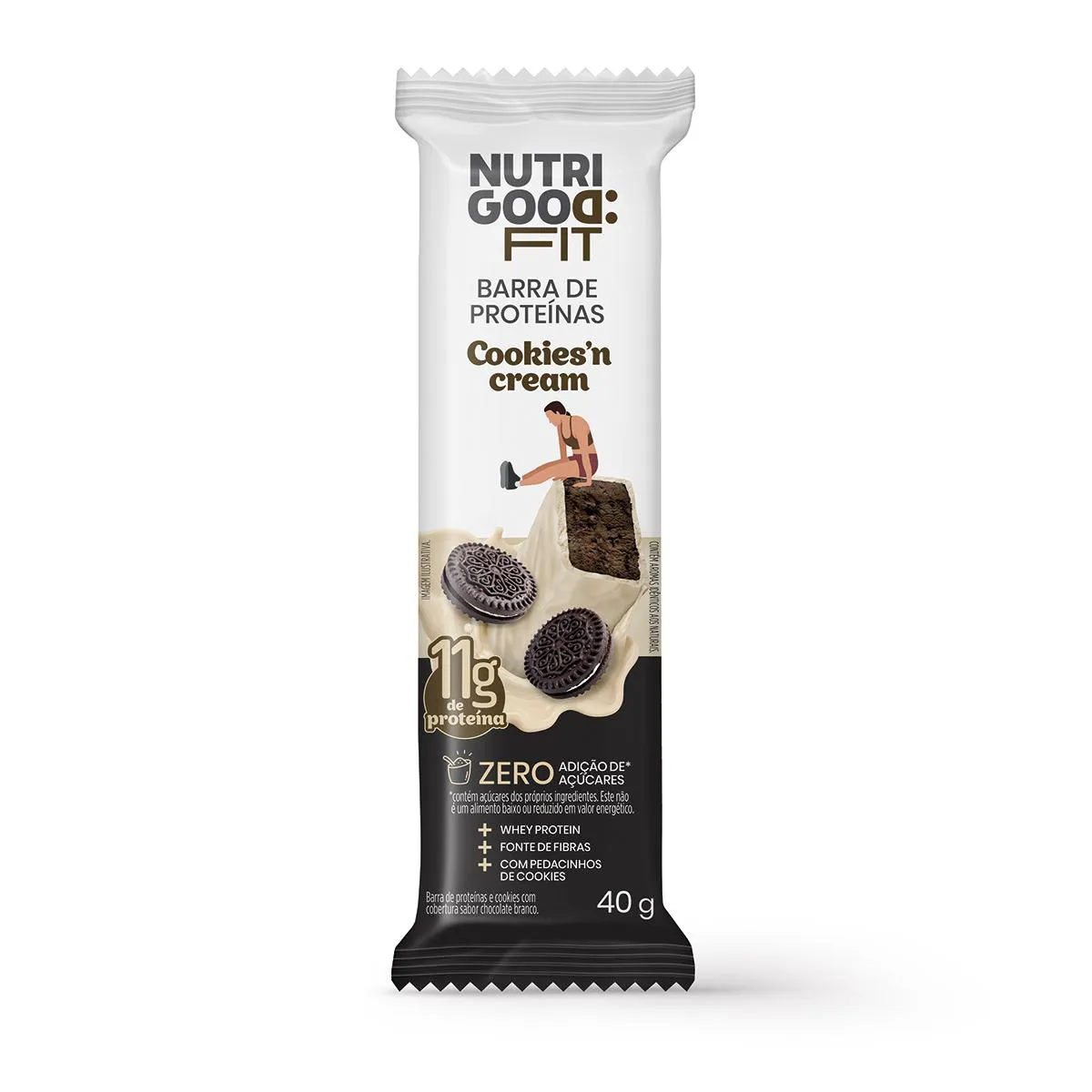 Barra de Proteína Nutrigood Fit Zero Açúcar Cookies e Cream 40g