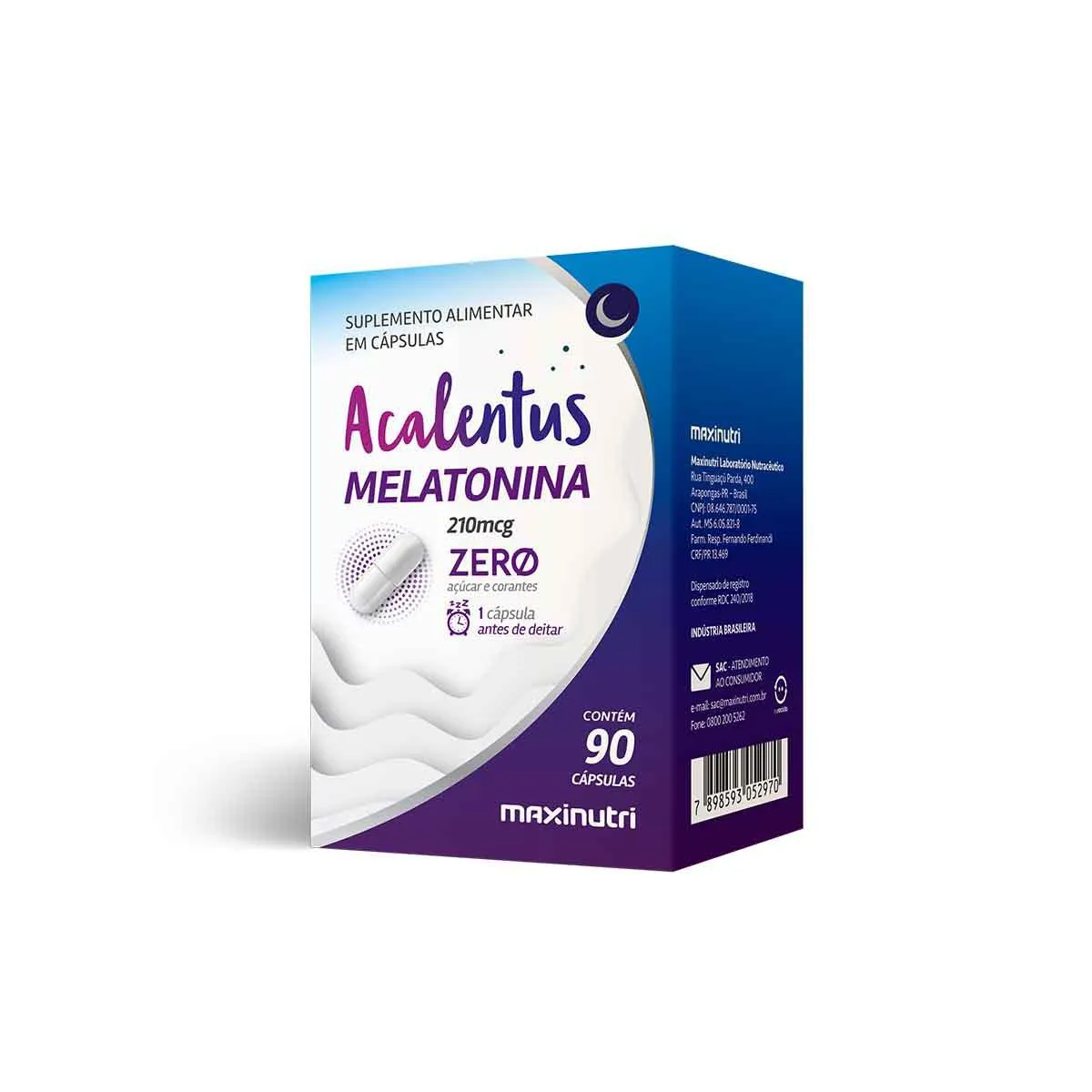 Acalentus Melatonina 210mcg Maxinutri 90 cápsulas