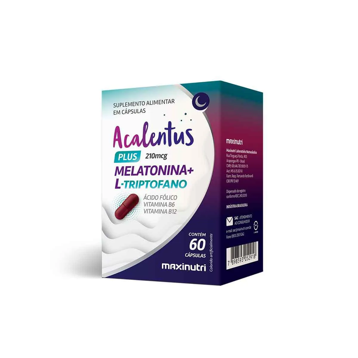 Acalentus Plus Melatonina 210mcg Maxinutri 60 cápsulas