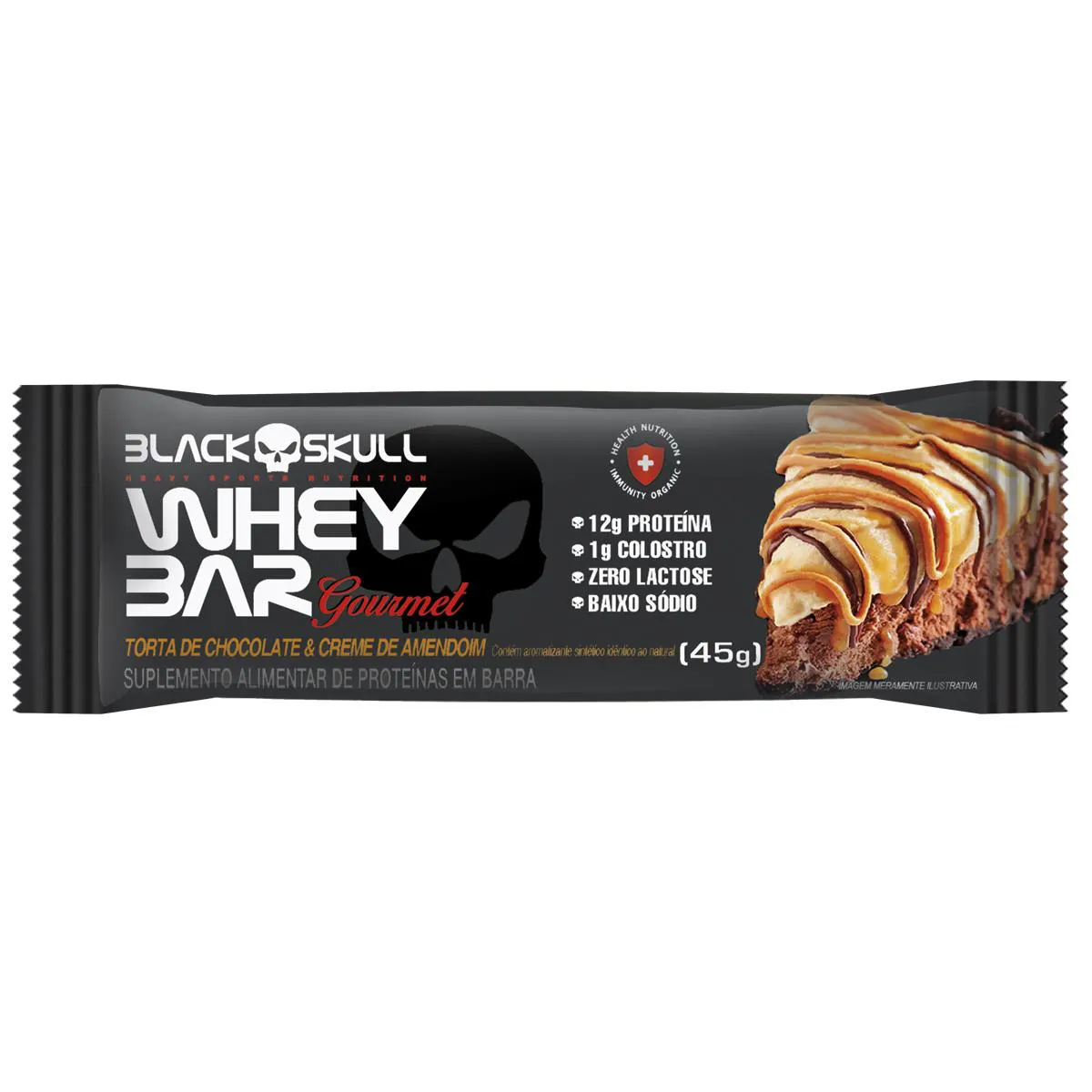 Barra de Proteína Whey Bar Gourmet Black Skull Sabor Torta de Chocolate e Creme de Amendoim 45g