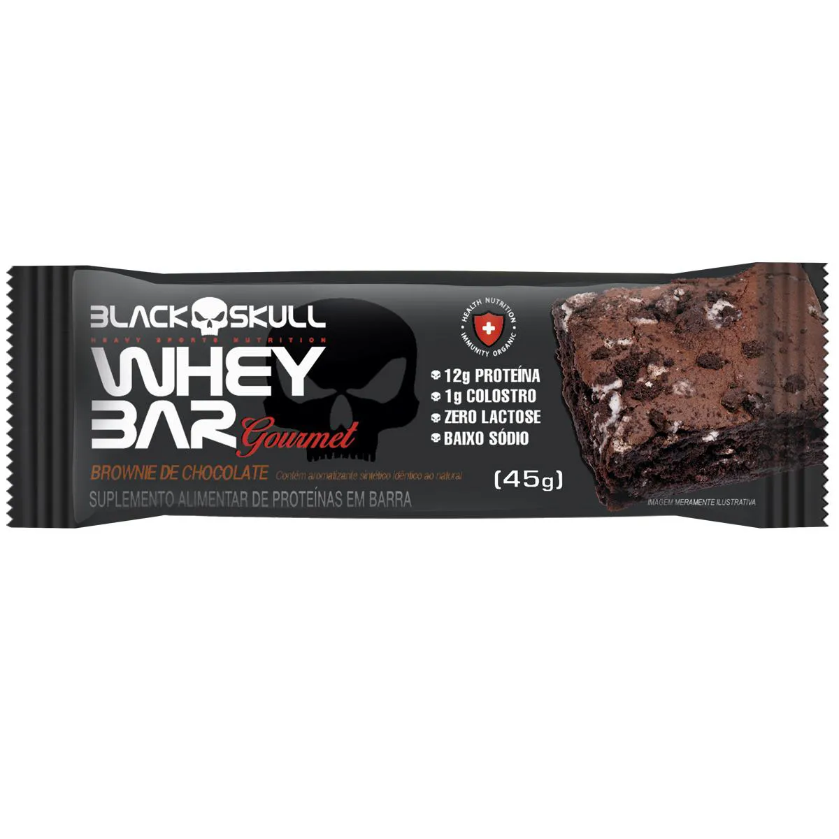 Barra de Proteína Whey Bar Gourmet Black Skull Sabor Brownie de Chocolate 45g