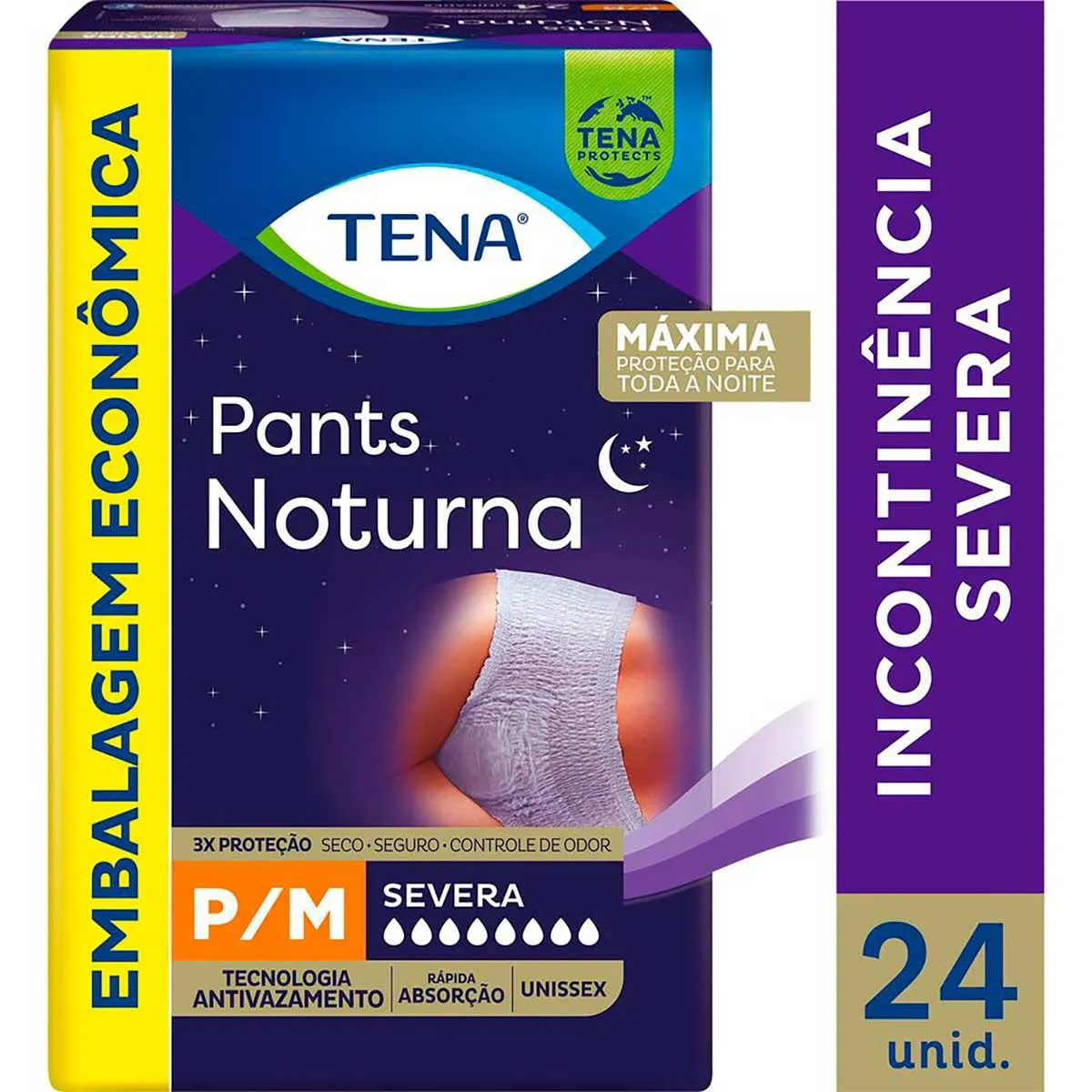 Roupa Íntima Descartável Tena Pants Noturna Unissex P/M Absorção Intensa 24 unidades