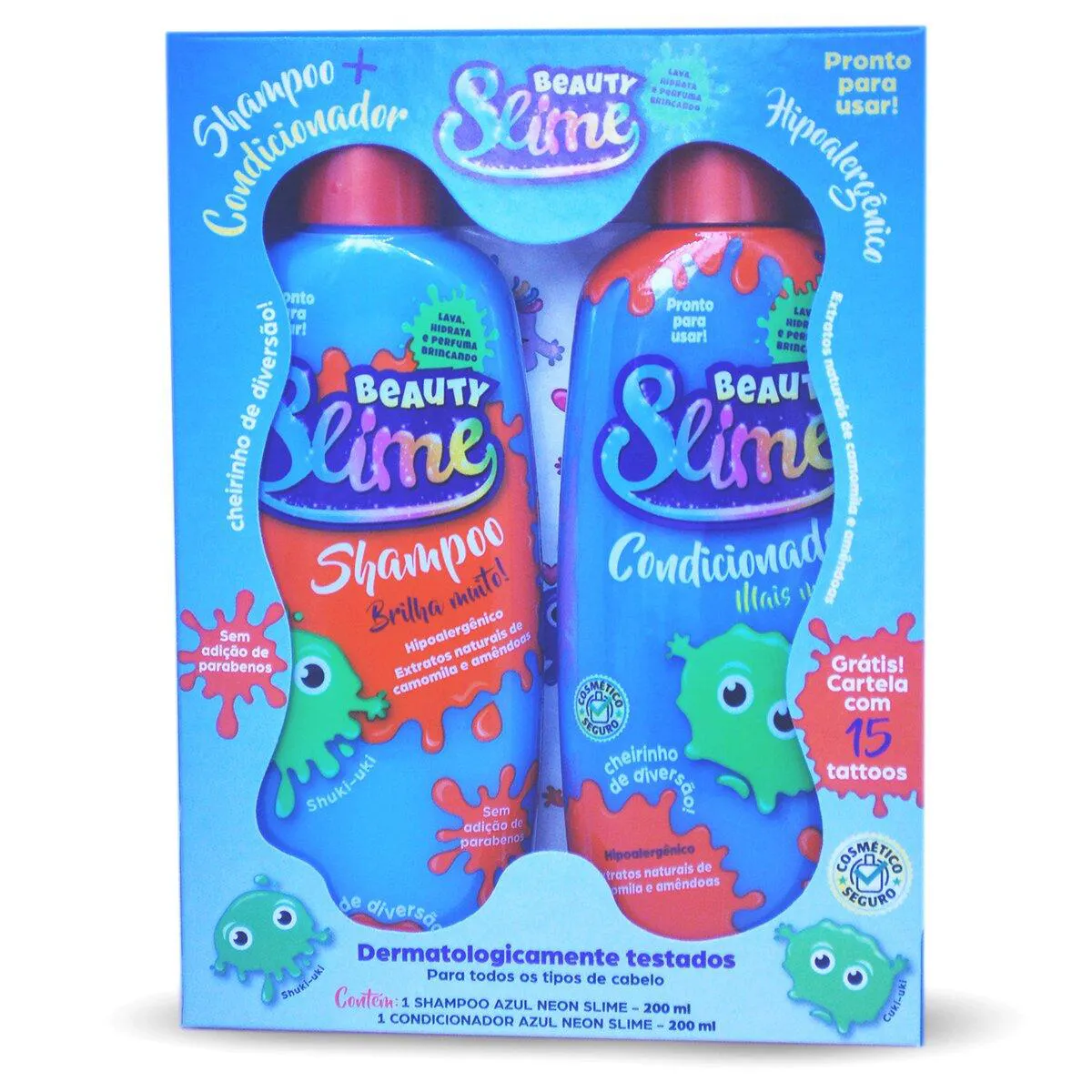 Kit Infantil Beauty Slime Azul Neon Shampoo 200ml + Condicionador 200ml