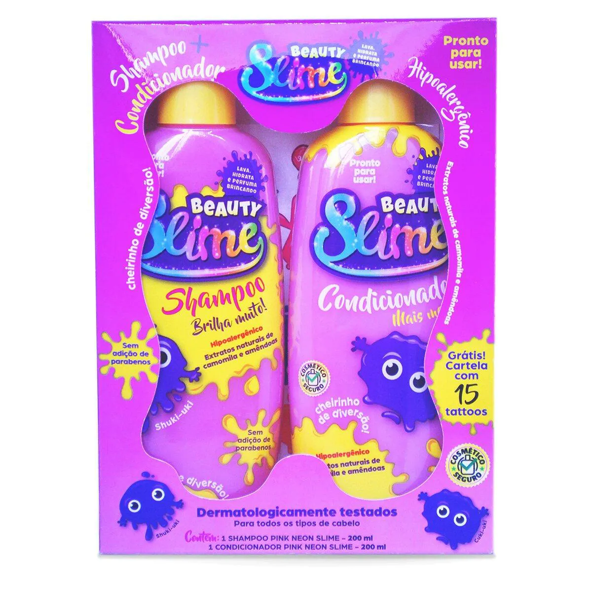 Kit Infantil Beauty Slime Pink Neon Shampoo 200ml + Condicionador 200ml