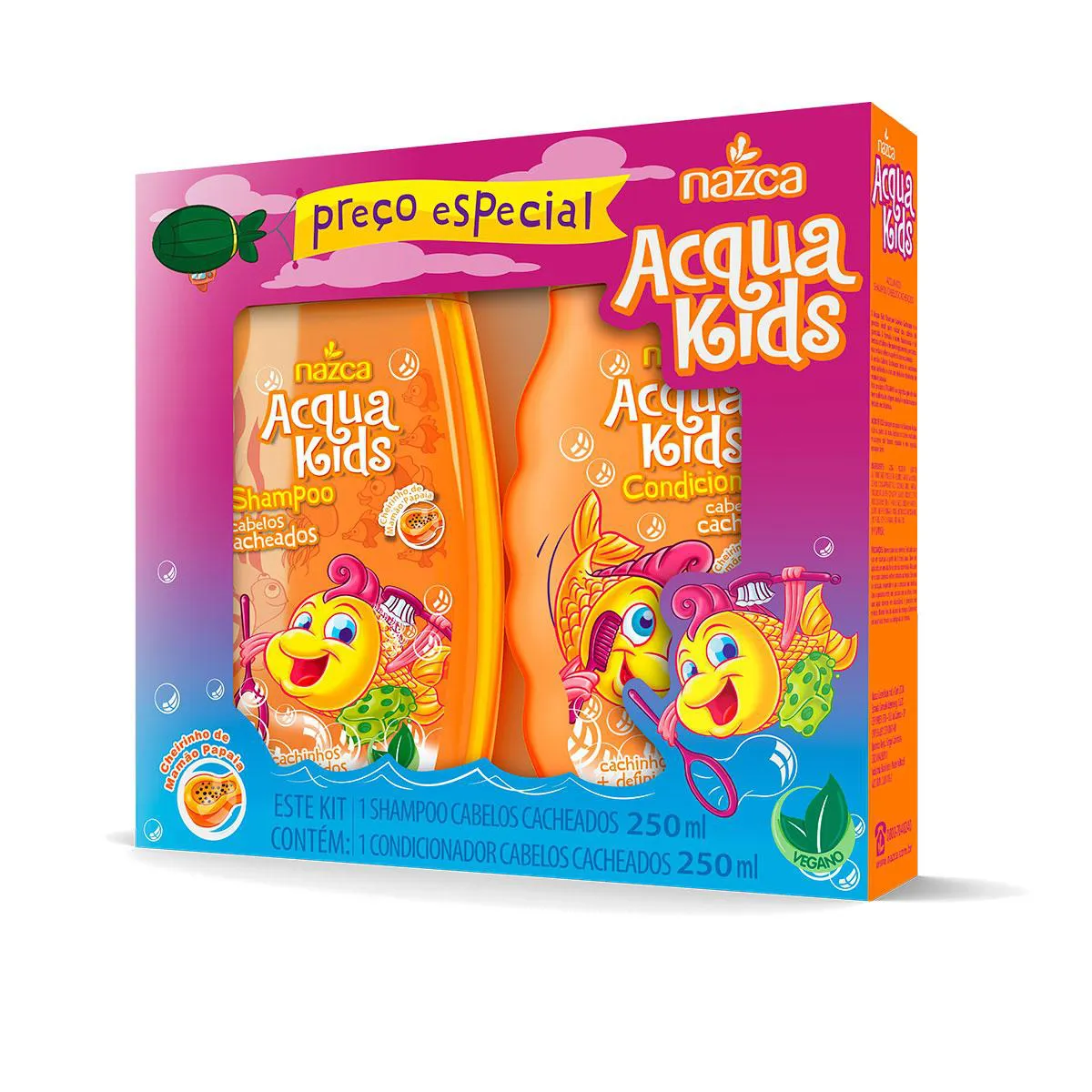 Kit Acqua Kids Cabelos Cacheados Shampoo 250ml + Condicionador 250ml