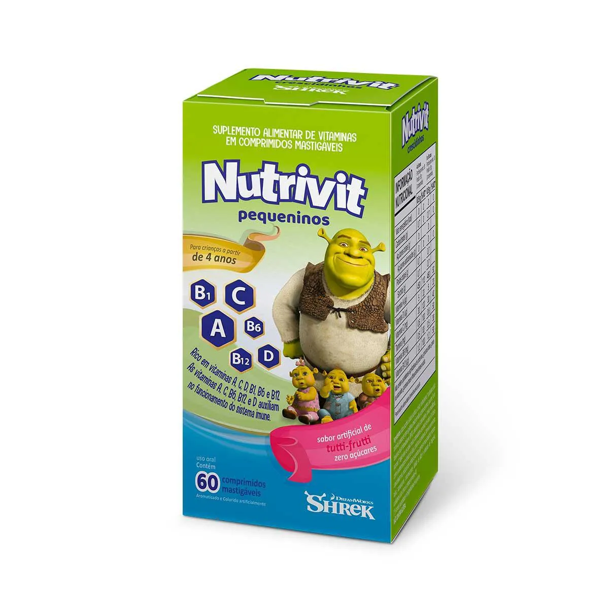 Polivitamínico Nutrivit Pequeninos Shrek Tutti-Frutii Infantil 60 comprimidos