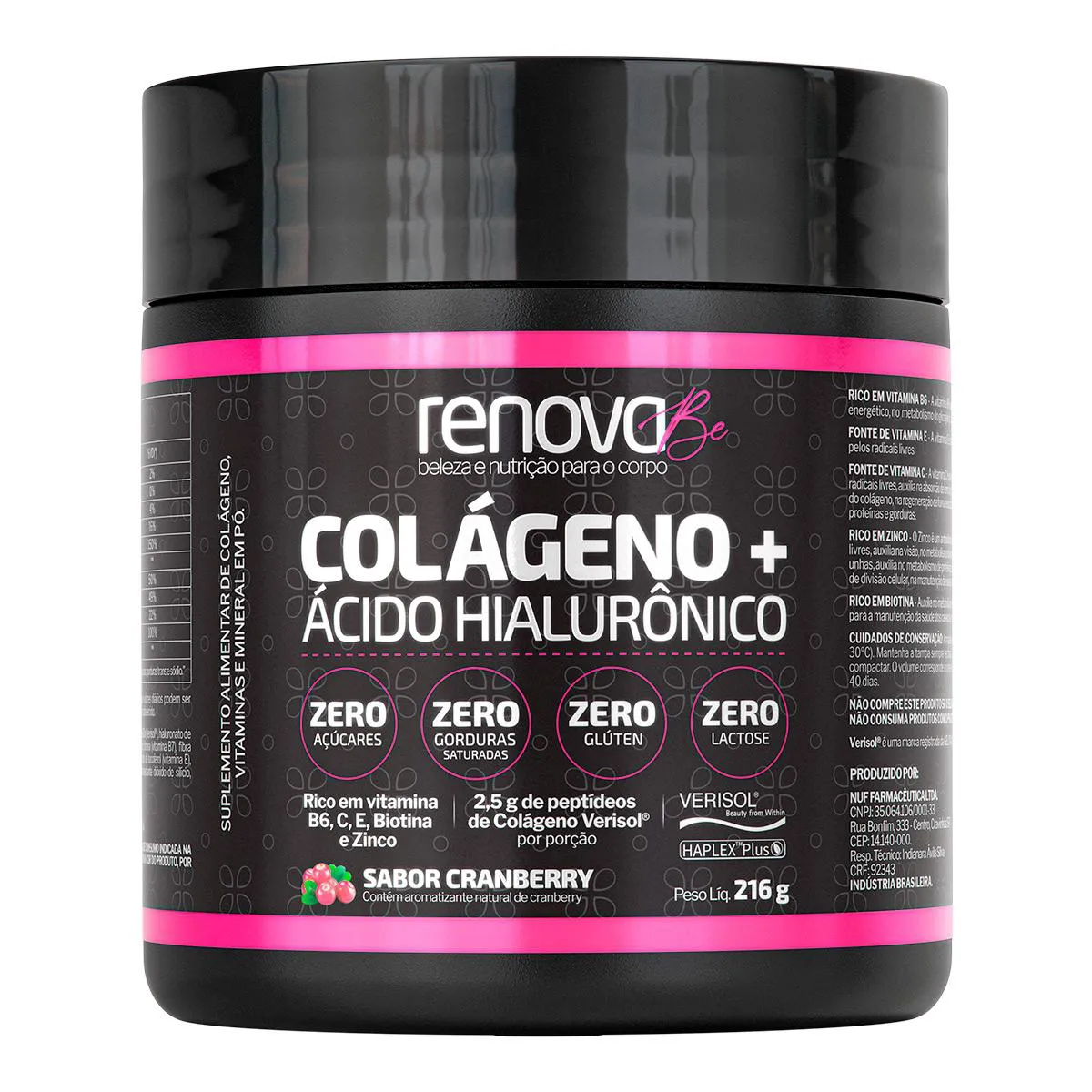 Colágeno + Ácido Hialurônico Renova Be Sabor Cranberry 216g