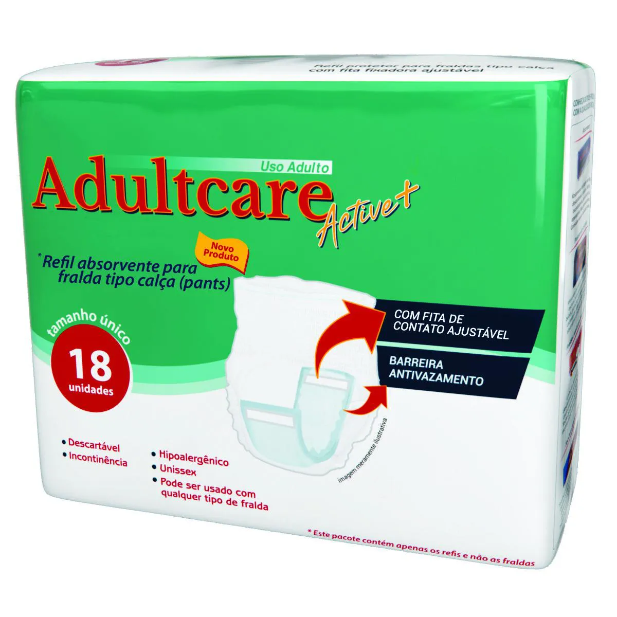 Refil Absorvente Roupa Íntima Adultcare Active+ Unissex 18 unidades 