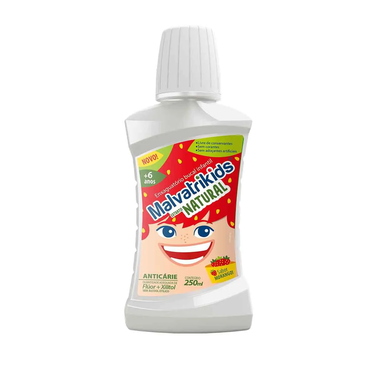 Enxaguante Bucal Infantil Malvatrikids Natural Sabor Morango 250ml