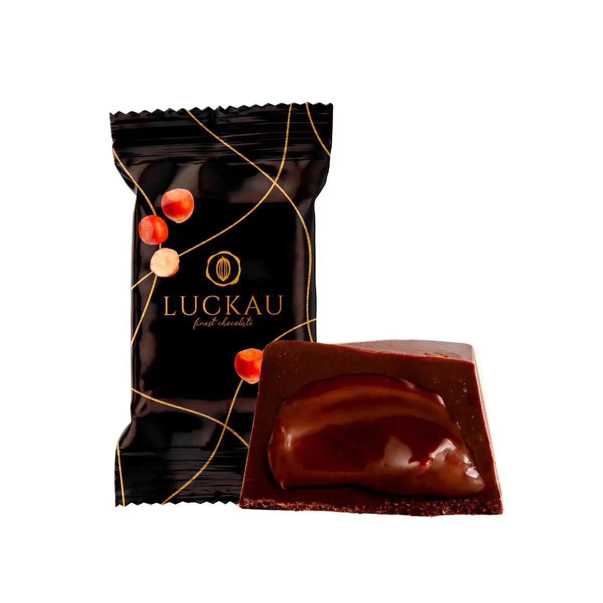 Bombom Luckau Chocolate 54% com Creme de Avelã Zero Açúcar, Glúten e Lactose 16,5g