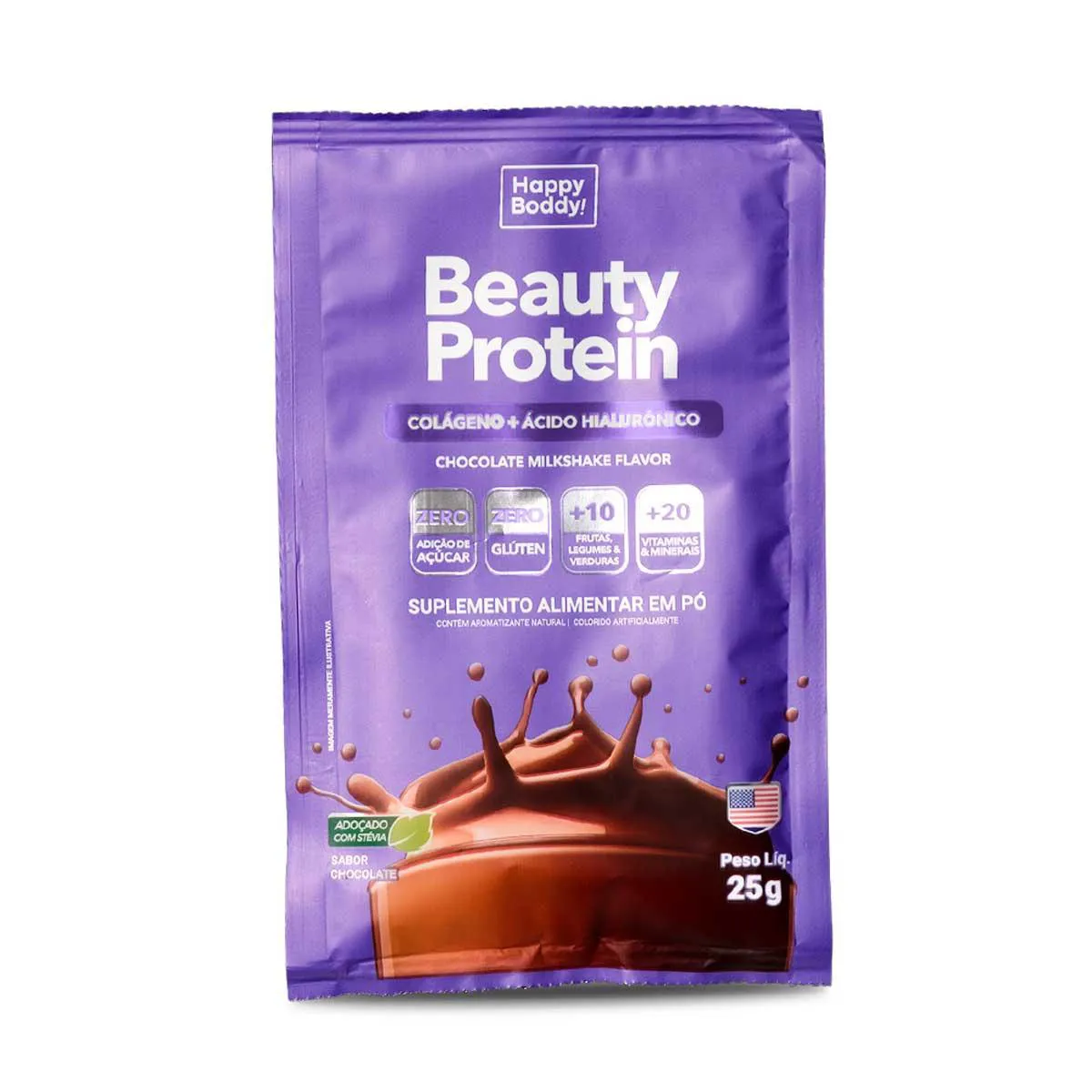 Suplemento Alimentar Beauty Protein Happy Boddy Sabor Milkshake de Chocolate 25g