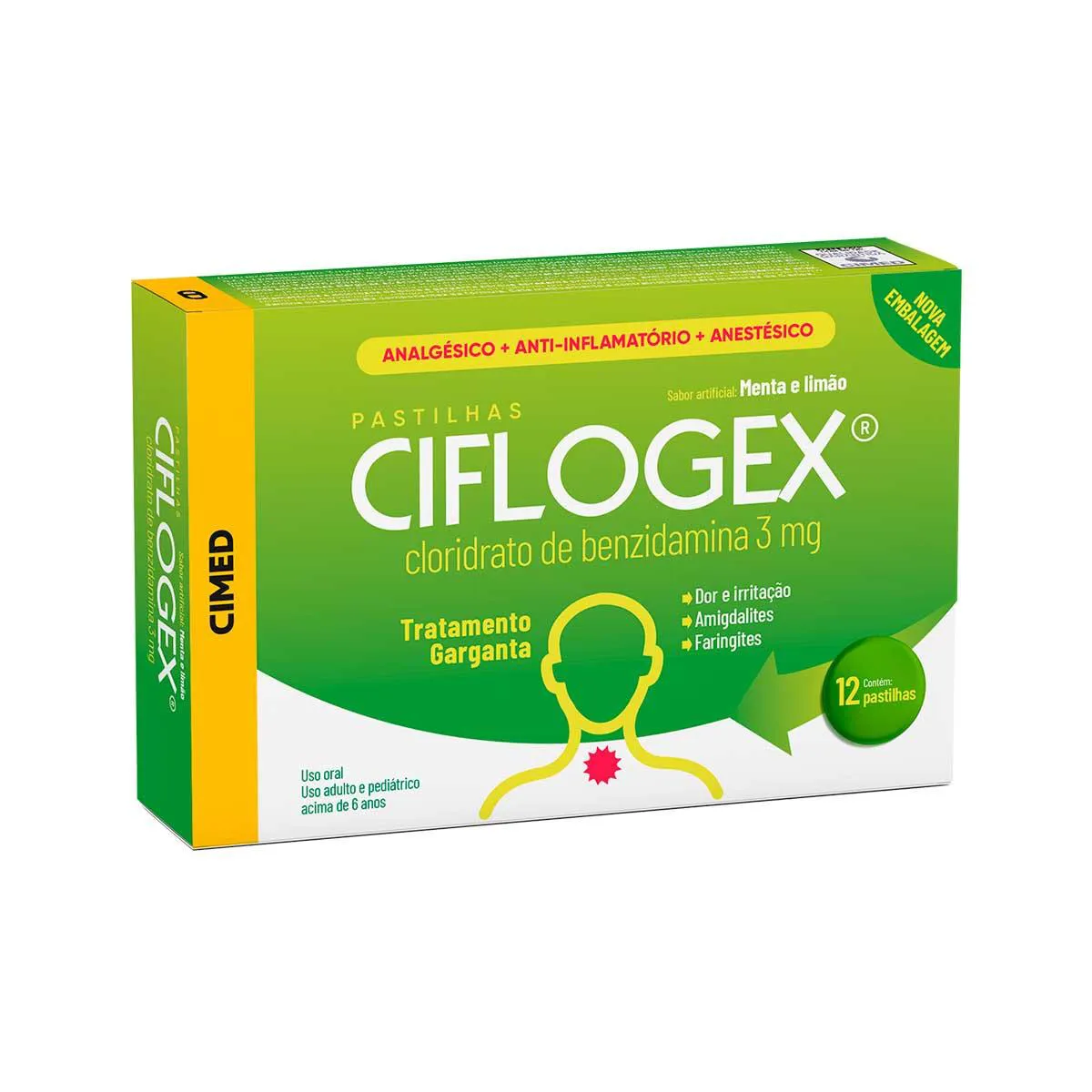 Pastilhas para Garganta Ciflogex Sabor Mel e Limão 12 Pastilhas | Drogasil