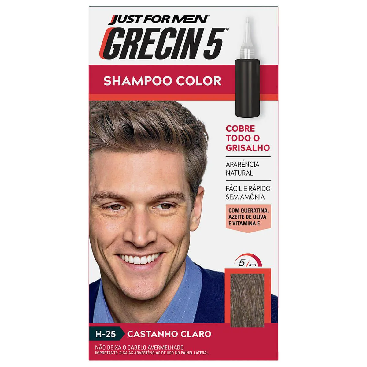 Shampoo Color Grecin 5 Just For Men Castanho Claro Tonalizante